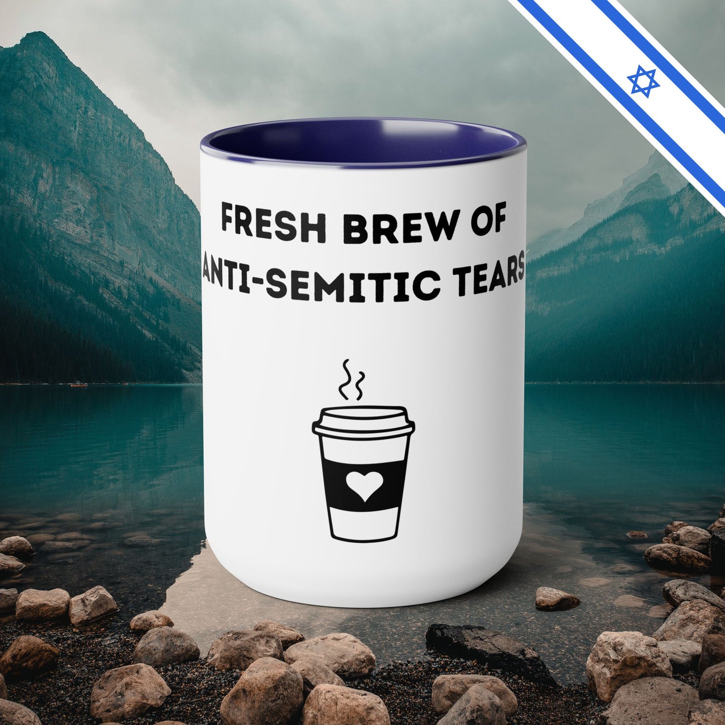 Fresh Brew of anti-Semitic Tears - Two-Tone Coffee Mugs, 15oz - Cafe Lovers - Far Out Prints & Co.