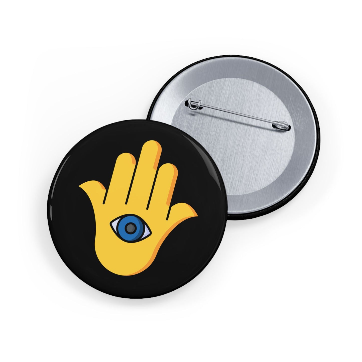 Yellow Hamsa Evil Eye - Pin Buttons - by Far Out Prints & Co.