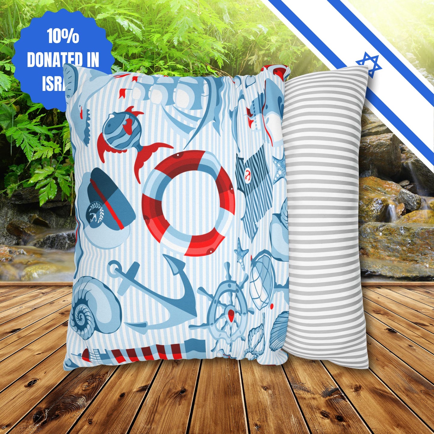 Navy Beach Marine Double Sided Pattern Square Pillowcase