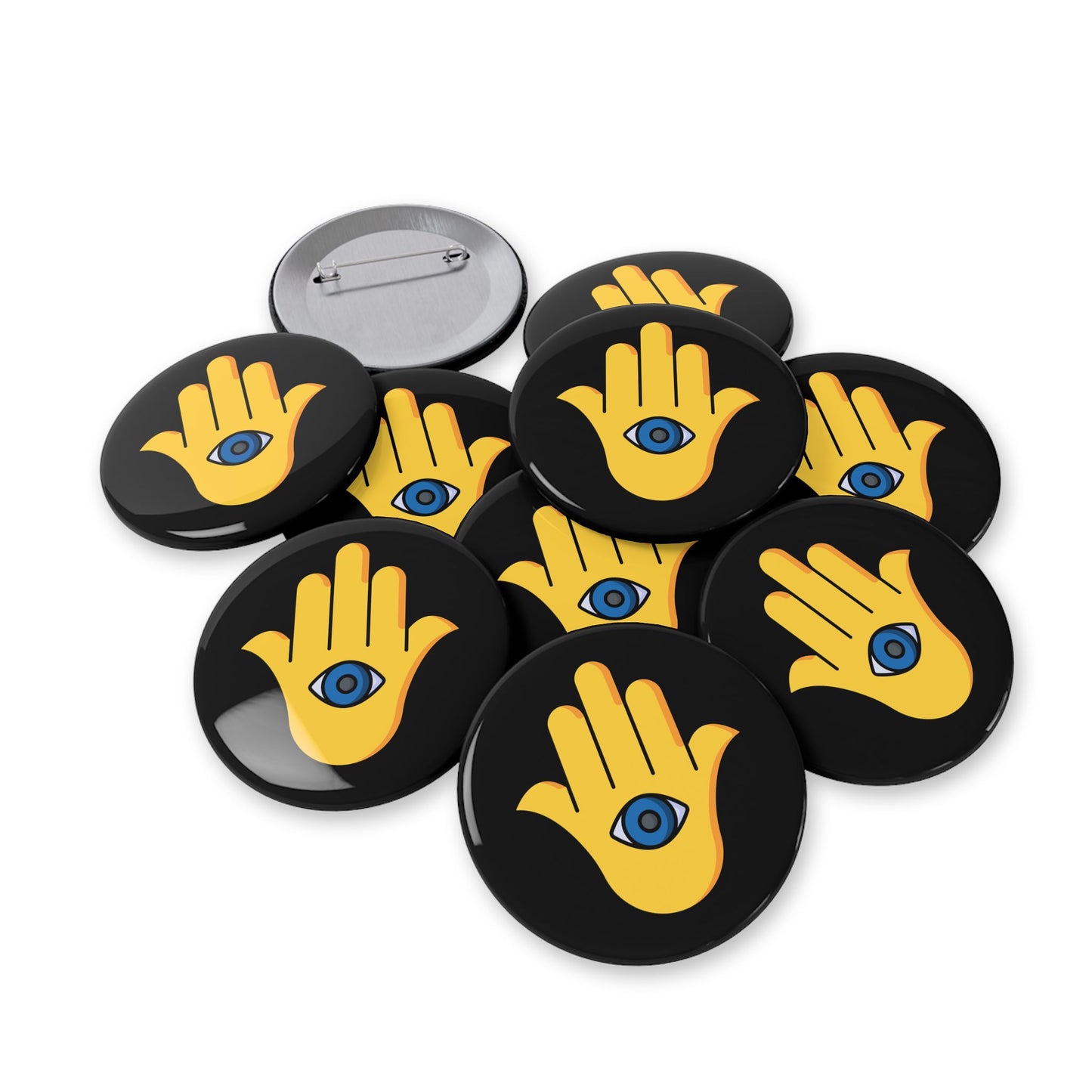 Yellow Hamsa Evil Eye - Pin Buttons - by Far Out Prints & Co.