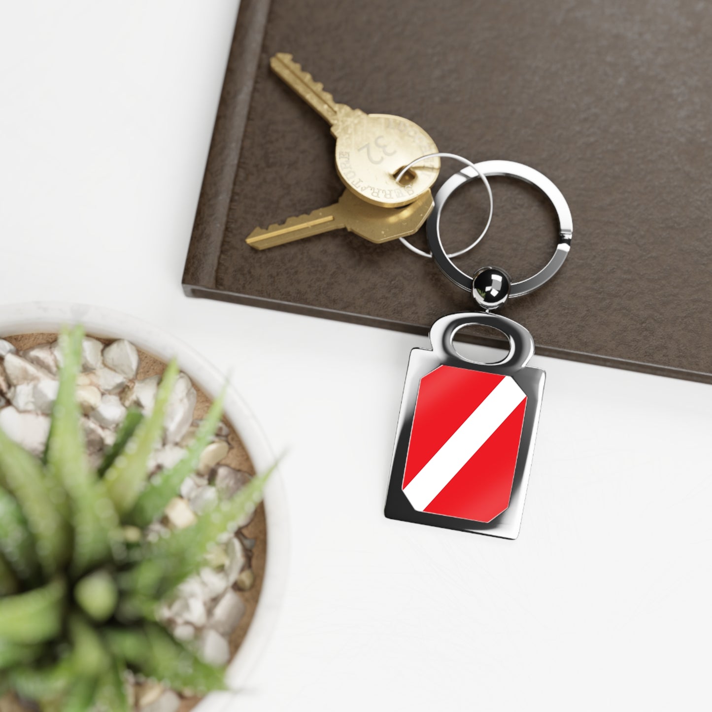 Scuba Diver Down Diving Flag | Rectangle Photo Keyring | by Far Out Prints & Co