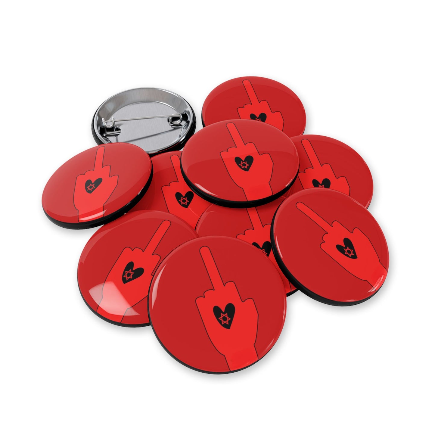 Red Bloody Hands Middle Finger - Pin Buttons Pins - Israel Israeli Jewish Judaism Judaica - by Far Out Prints & Co.