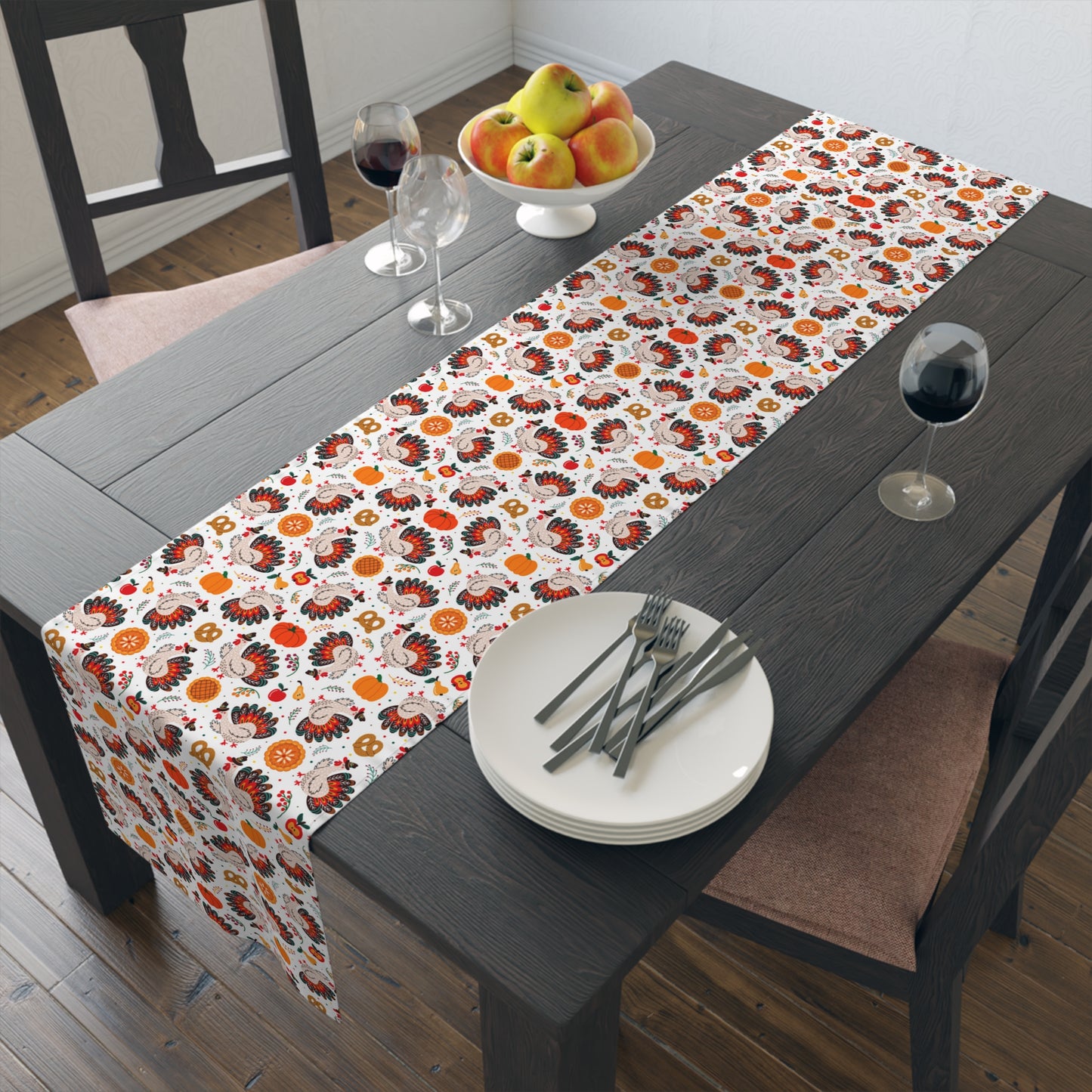 Turkey Love Pattern | Thanksgiving Festive Holiday Themed | Table Runner | by Far Out Prints & Co.