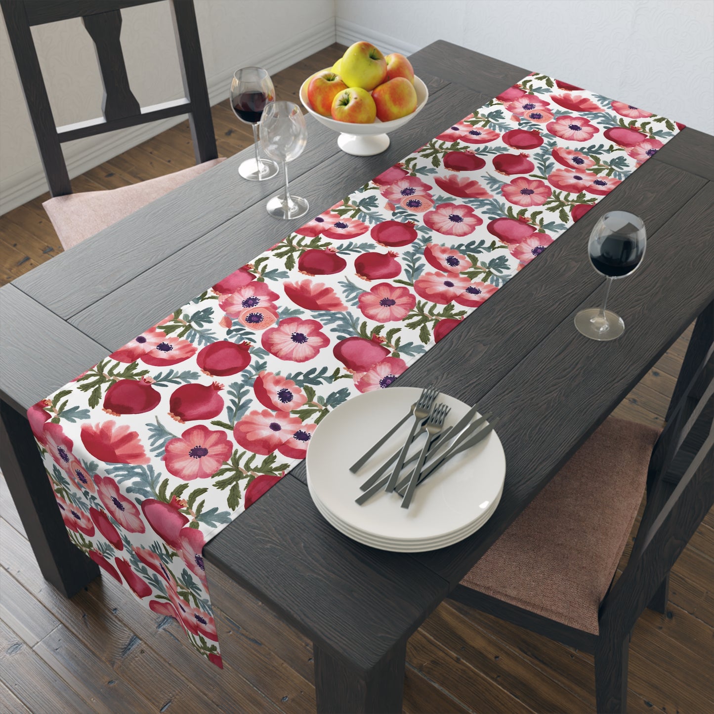 Rosh Hashanah Rosh HaShanah Rosh HaShana Rosh Ha-Shanah Pomegranate Anemone Flower Jewish Table Runner Israel Israeli Hebrew Table Runner