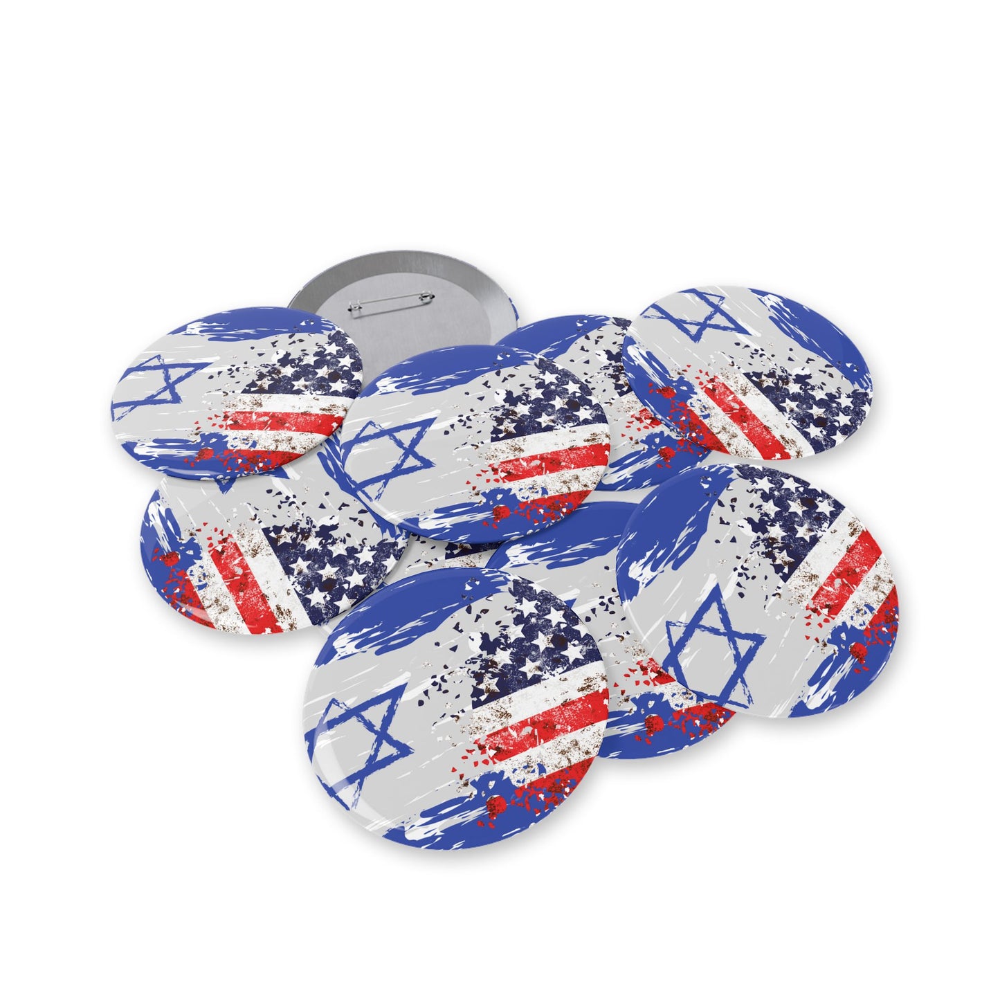 Israel USA Flag Round Pins by Far Out Prints & Co.
