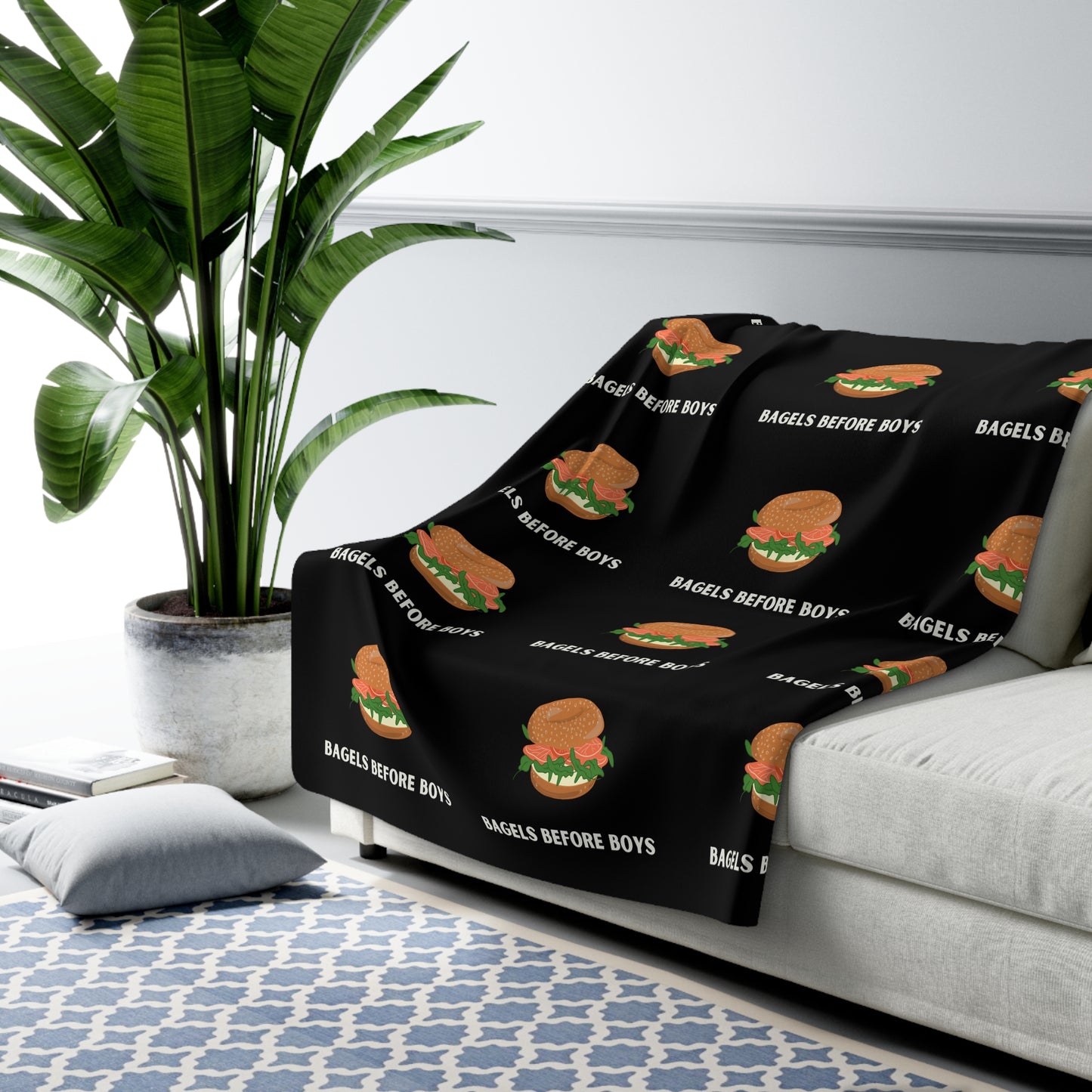 Bagels Before Boys - Jewish Judaism Israel Israeli Yenta - Sherpa Fleece Blanket - by Far Out Prints & Co.
