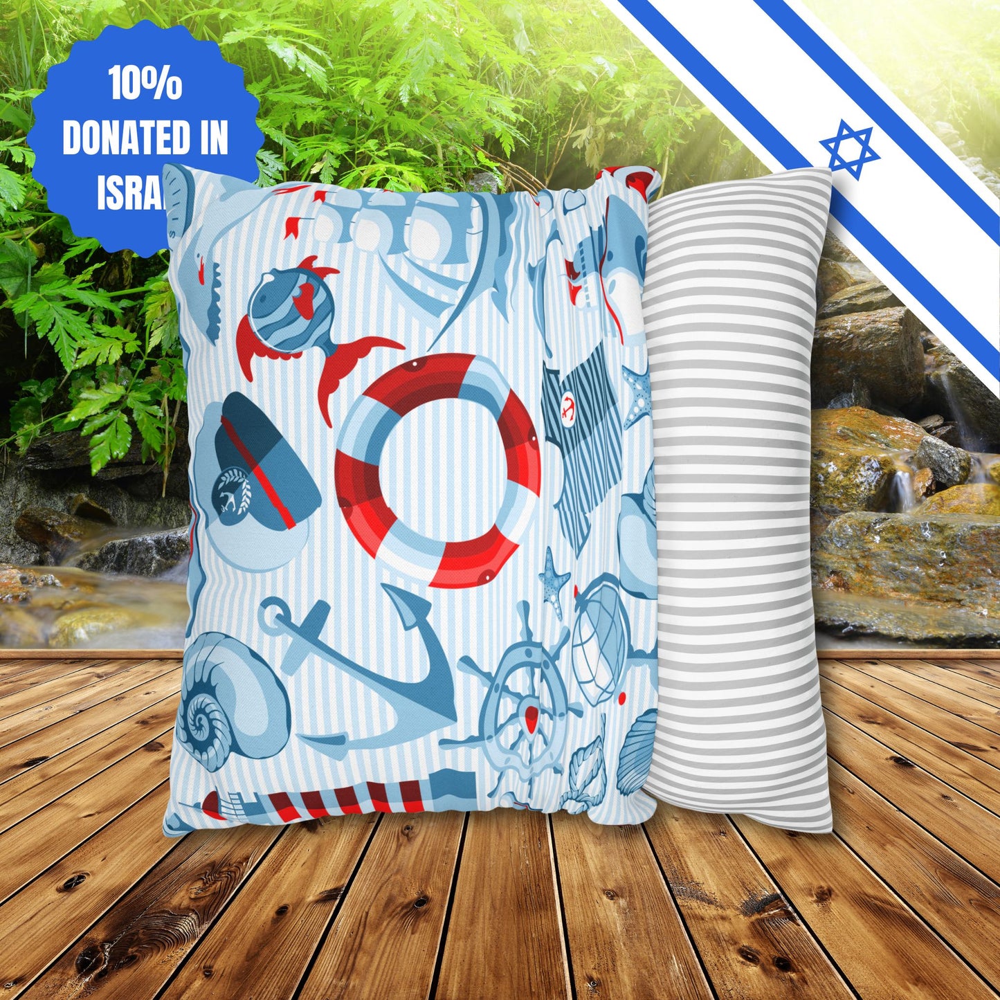 Navy Beach Marine Double Sided Pattern Square Pillowcase