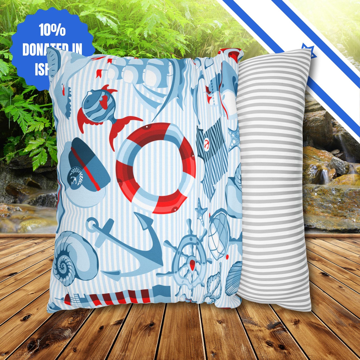 Navy Beach Marine Double Sided Pattern Square Pillowcase
