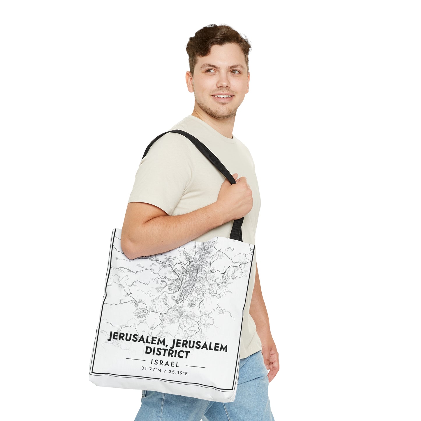 Map of Jerusalem | Hebrew Israel Judaica Jewish Israeli | Tote Bag (AOP) | Far Out Prints & Co.