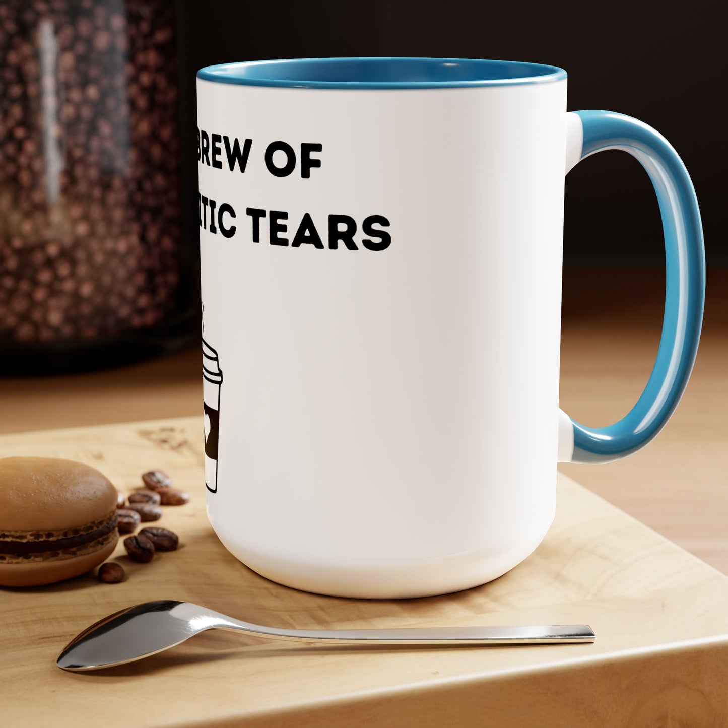 Fresh Brew of anti-Semitic Tears - Two-Tone Coffee Mugs, 15oz - Cafe Lovers - Far Out Prints & Co.