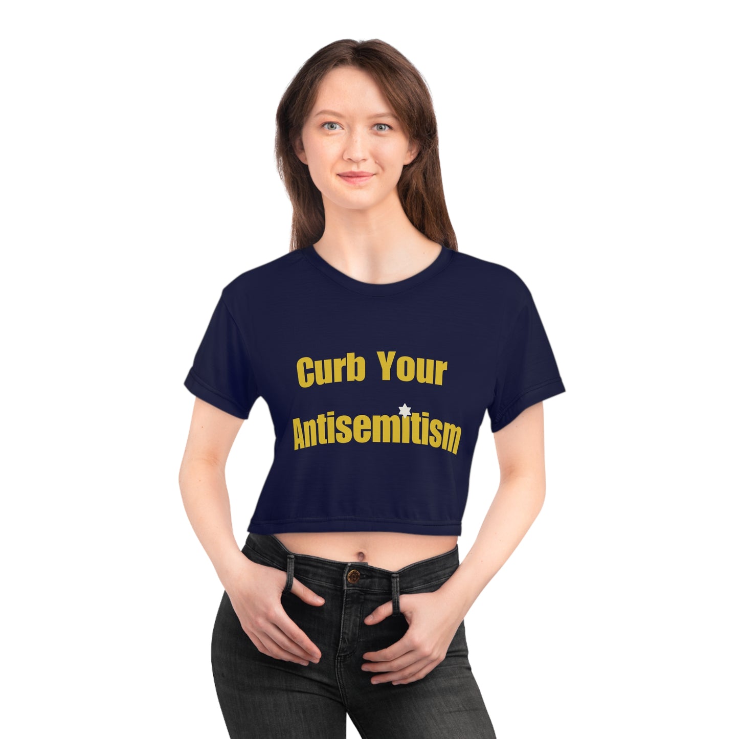 Curb Your Antisemitism Crop Top Tee - Stand Against Hate And Discrimination - Israel Israeli - by Far Out Prints & Co.