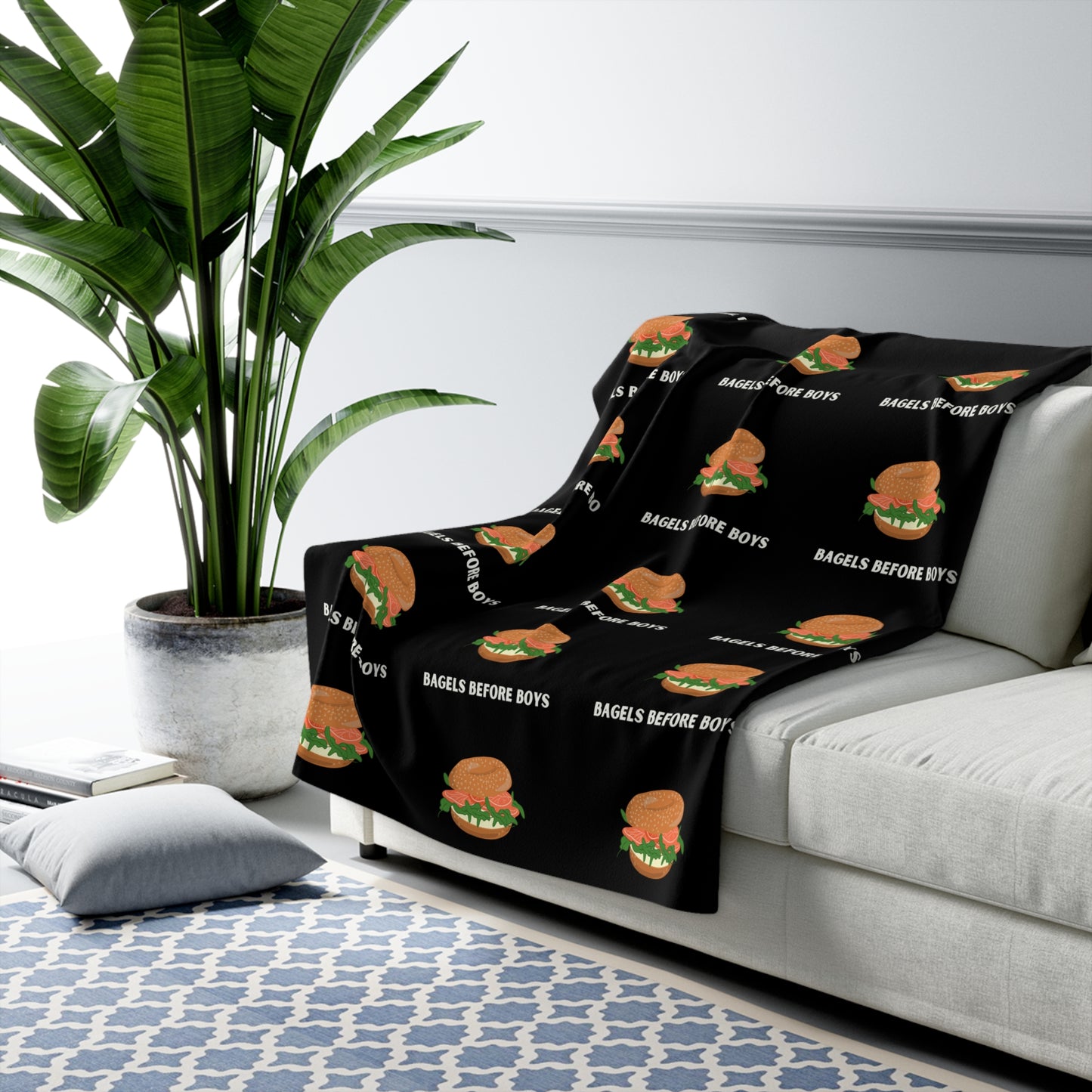 Bagels Before Boys - Jewish Judaism Israel Israeli Yenta - Sherpa Fleece Blanket - by Far Out Prints & Co.