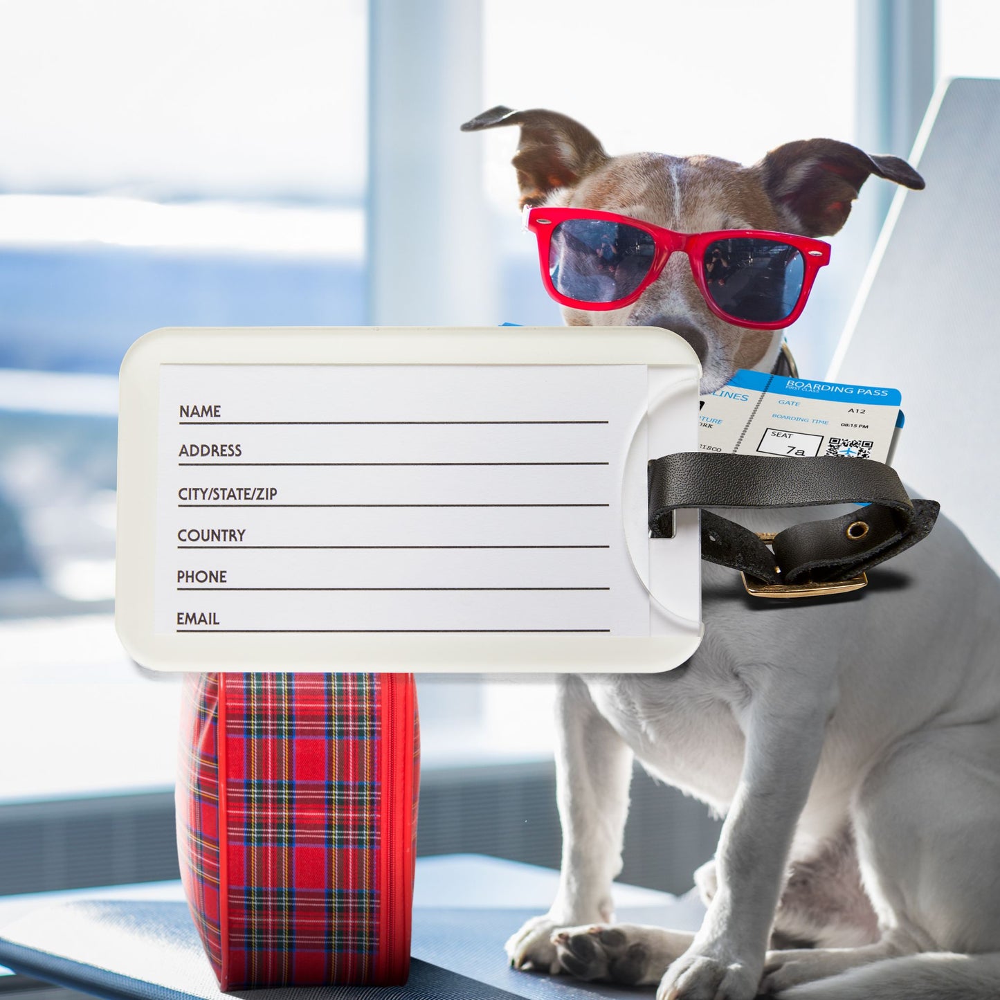 Remove Before Flight Red | Premium Acrylic and Leather Travel Luggage Tag | by Far Out Prints & Co