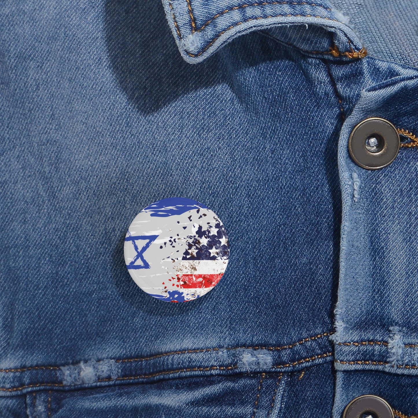Israel USA Flag Round Pins by Far Out Prints & Co.