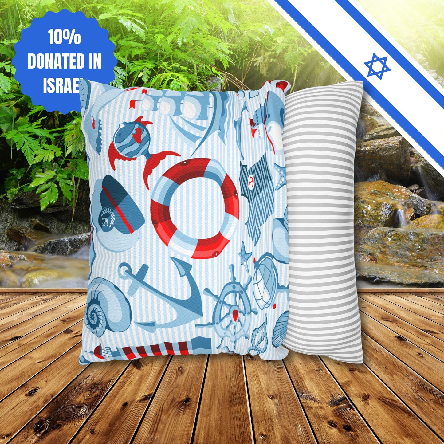 Navy Beach Marine Double Sided Pattern Square Pillowcase