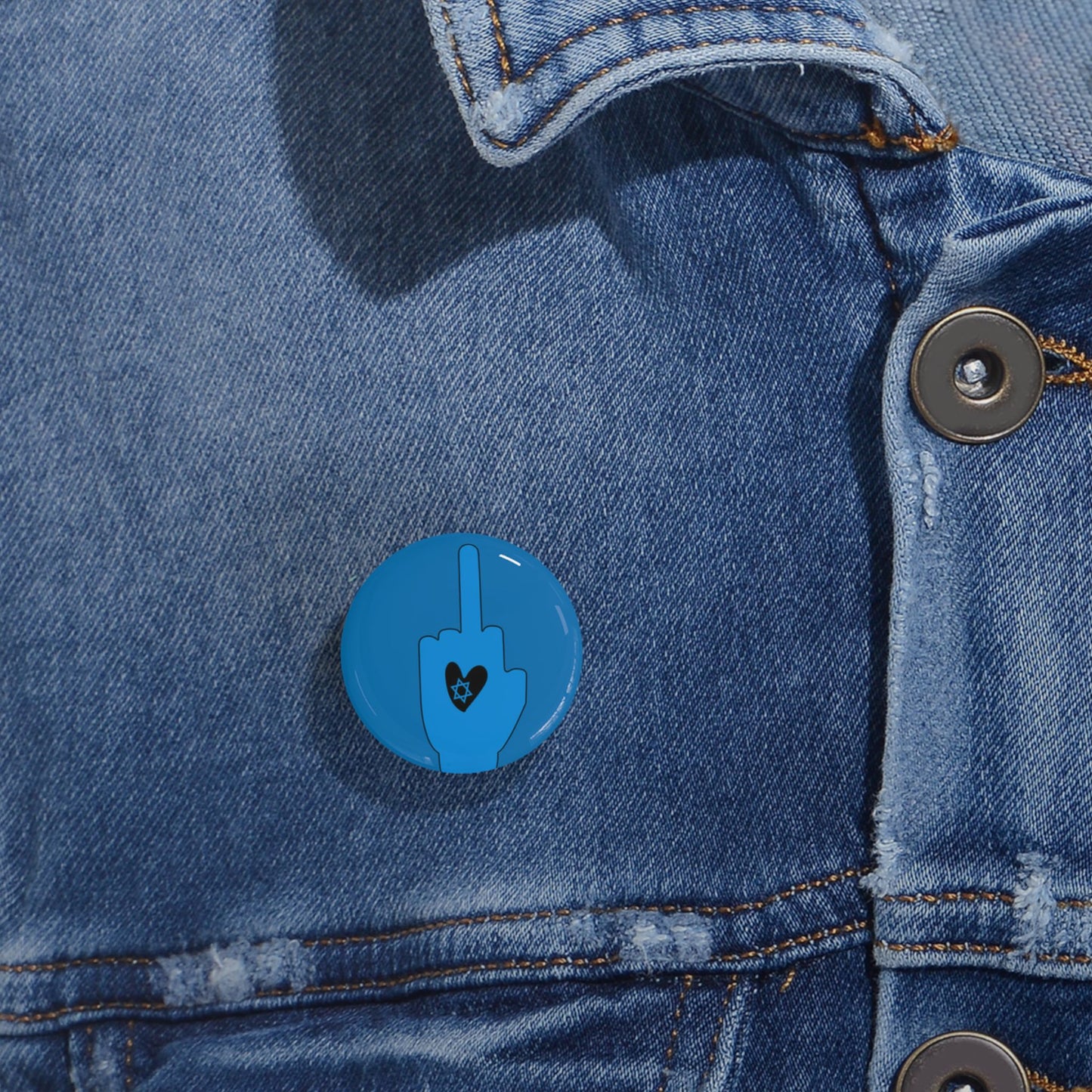 Blue Bloody Hands Middle Finger - Pin Buttons Pins - Israel Israeli Jewish Judaism Judaica - by Far Out Prints & Co.