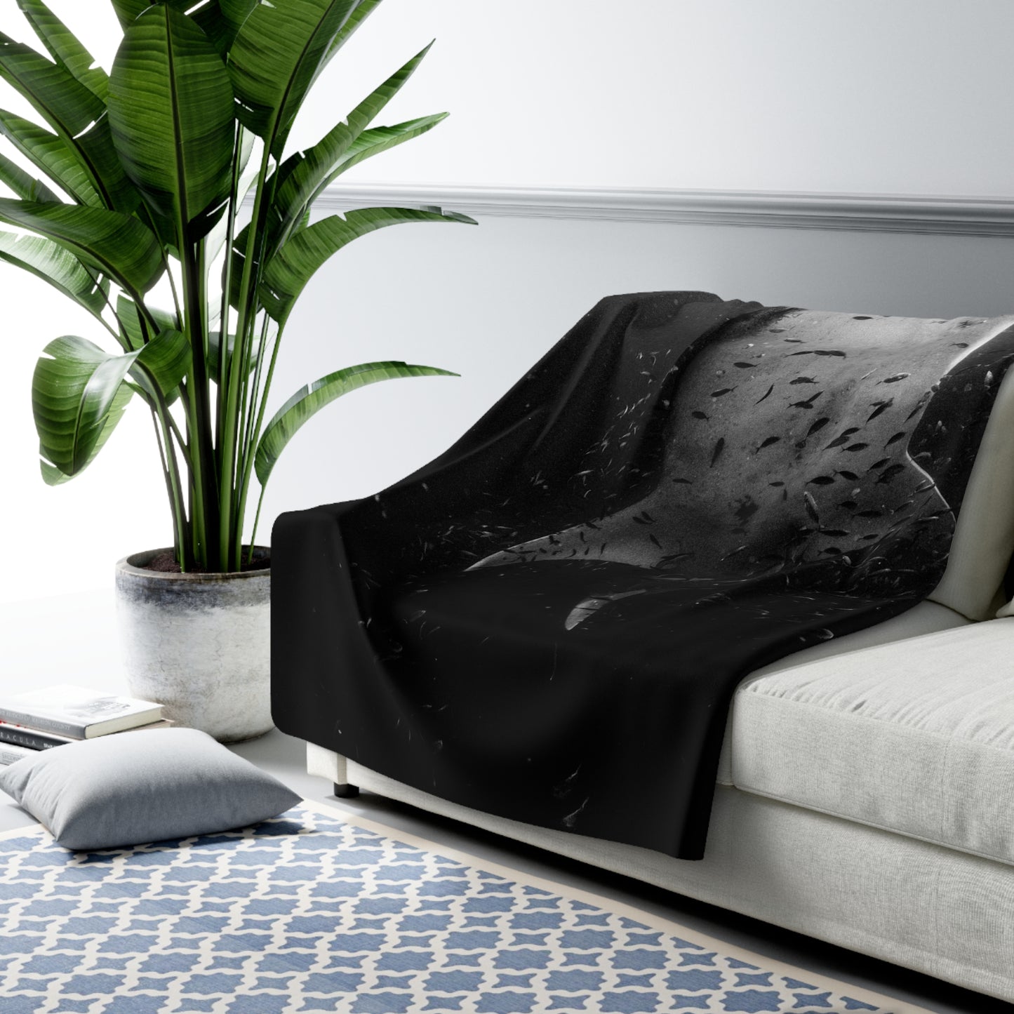 Tiger Shark Black and White Sherpa Fleece Blanket