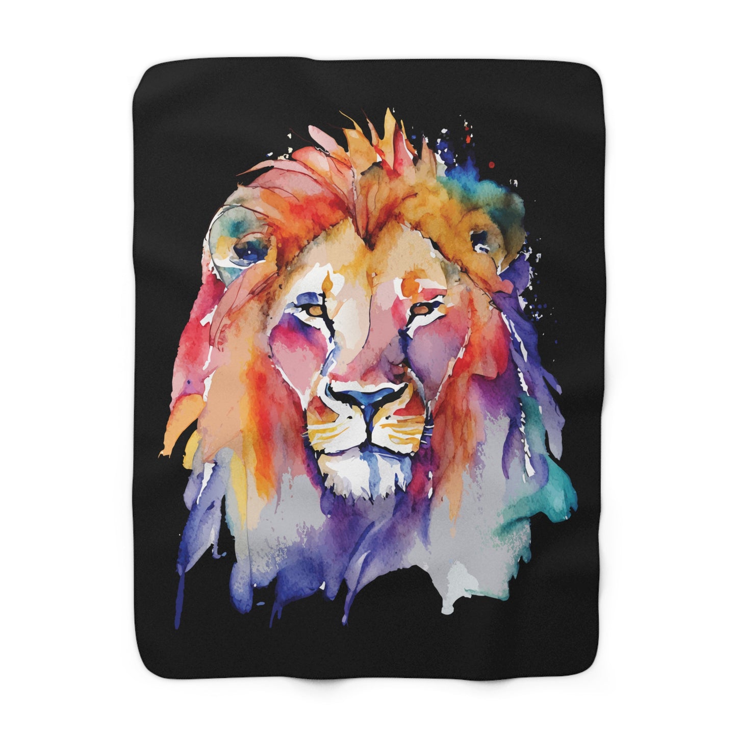 Lion Watercolor Rainbow - Sherpa Fleece Blanket - by Far Out Prints & Co.