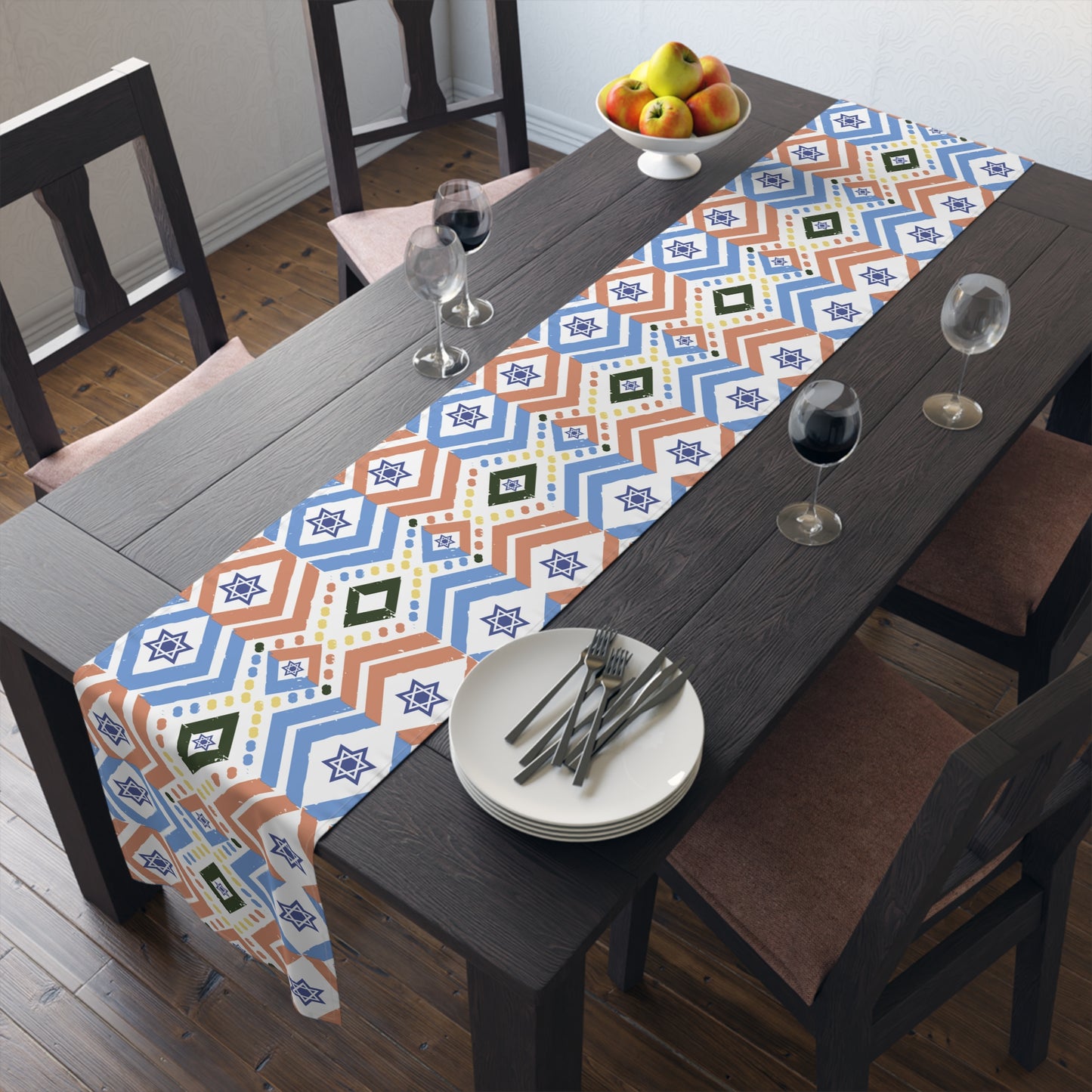 Jewish Bold Vibrant Colors | Jewish Holiday Themed | Table Runner | by Far Out Prints & Co.
