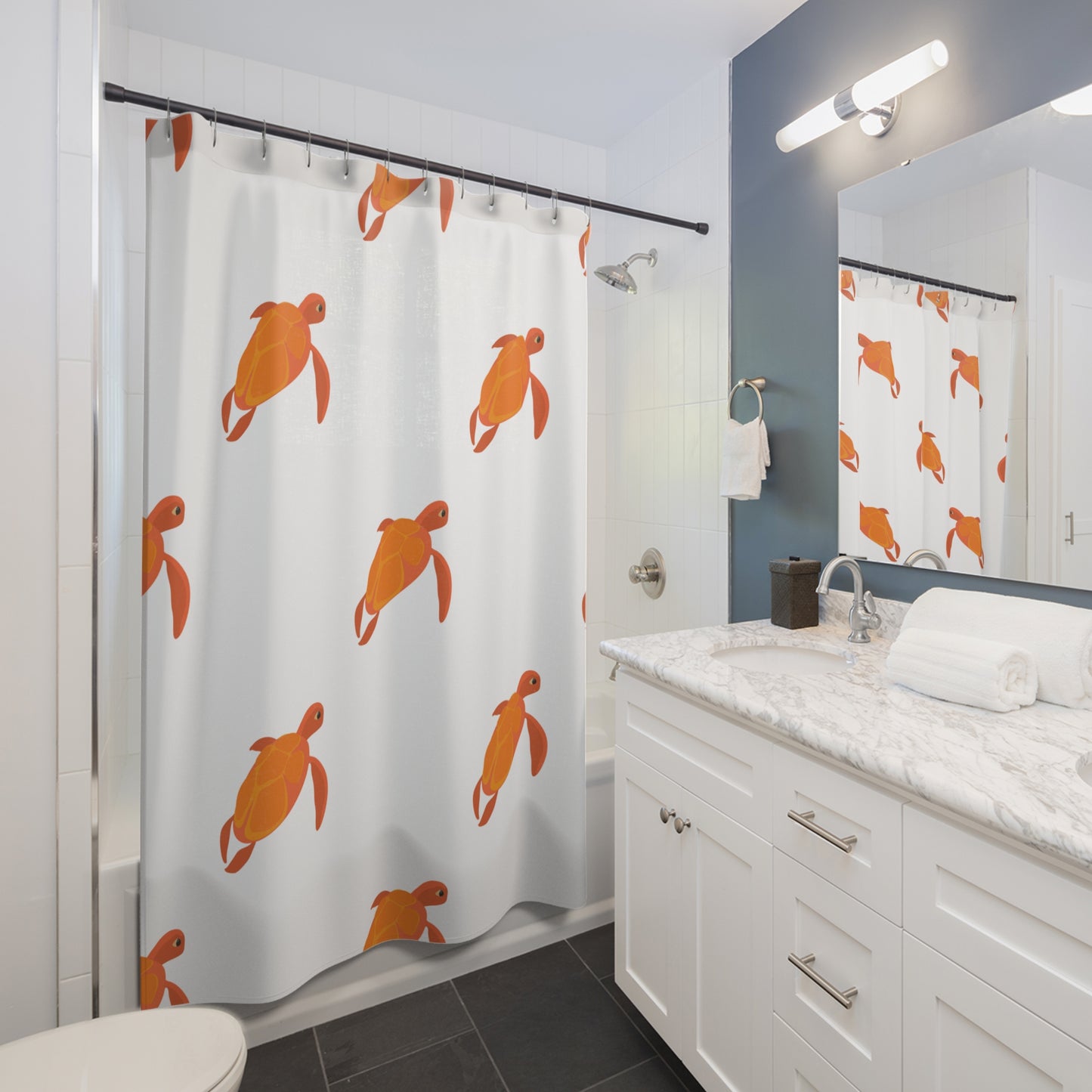Orange Turtle Pattern Shower Curtain