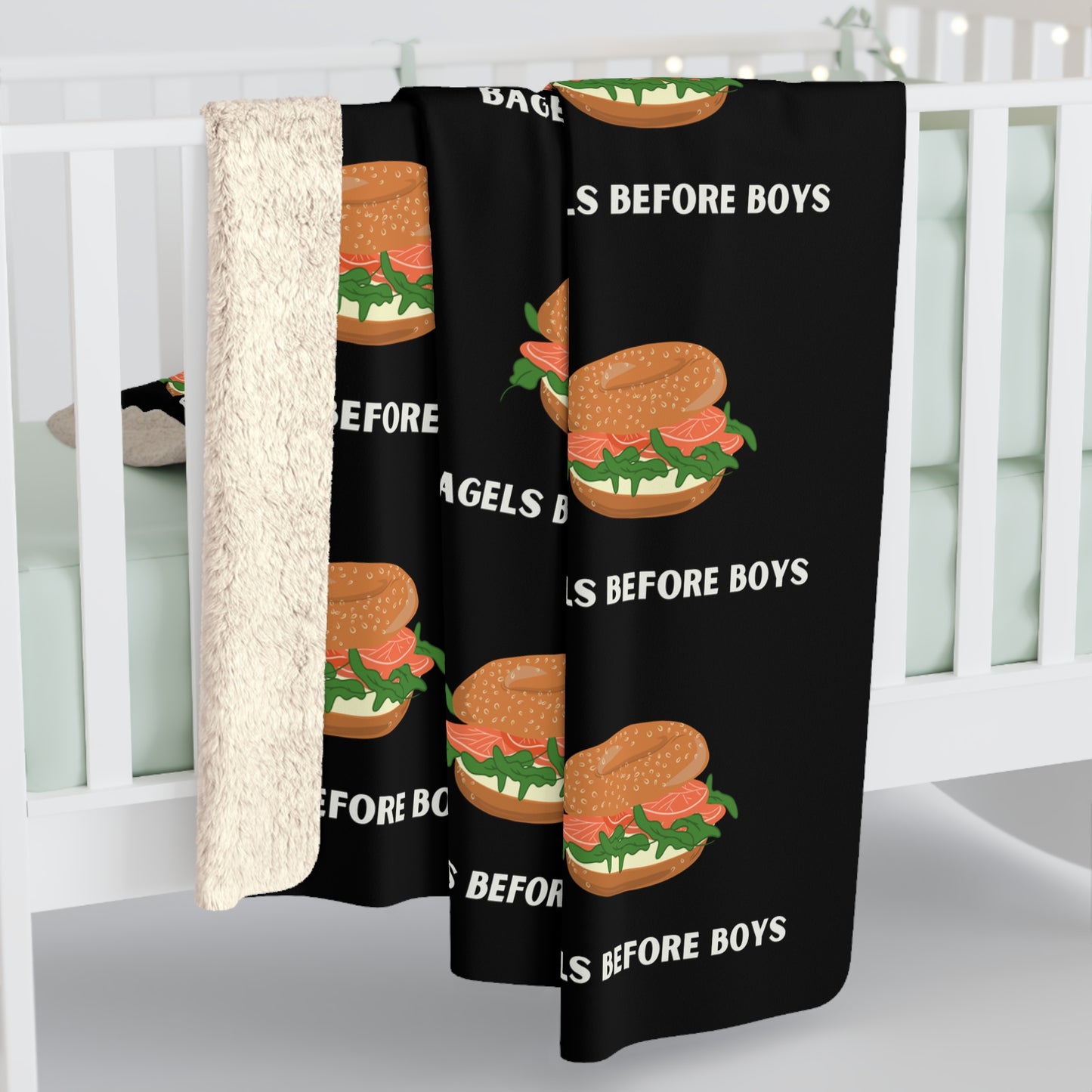 Bagels Before Boys - Jewish Judaism Israel Israeli Yenta - Sherpa Fleece Blanket - by Far Out Prints & Co.