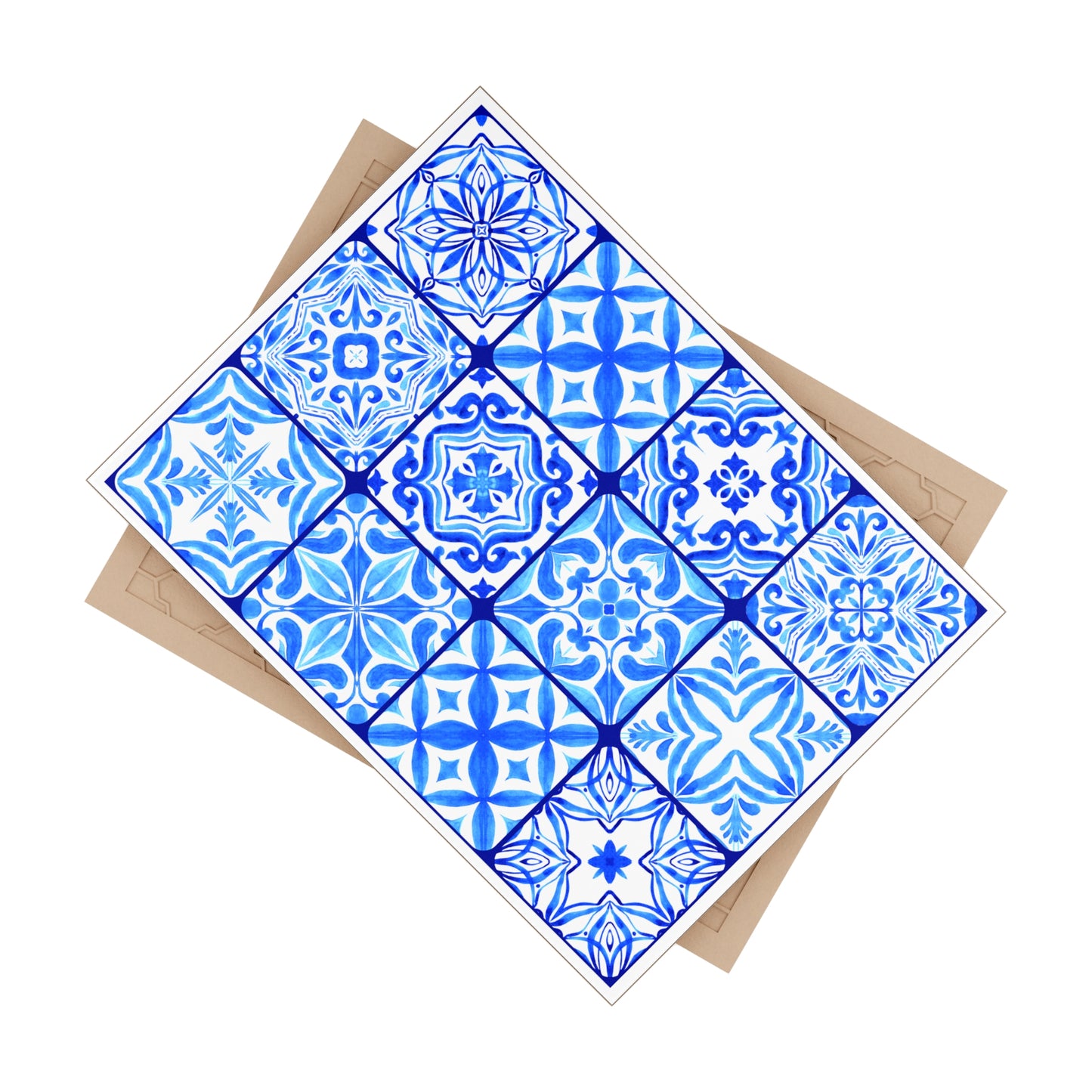 Blue and White Moroccan Design 2 - Jewish Art Judaica Judaism Israel Israeli - Ceramic Photo Tile - Far Out Prints & Co.