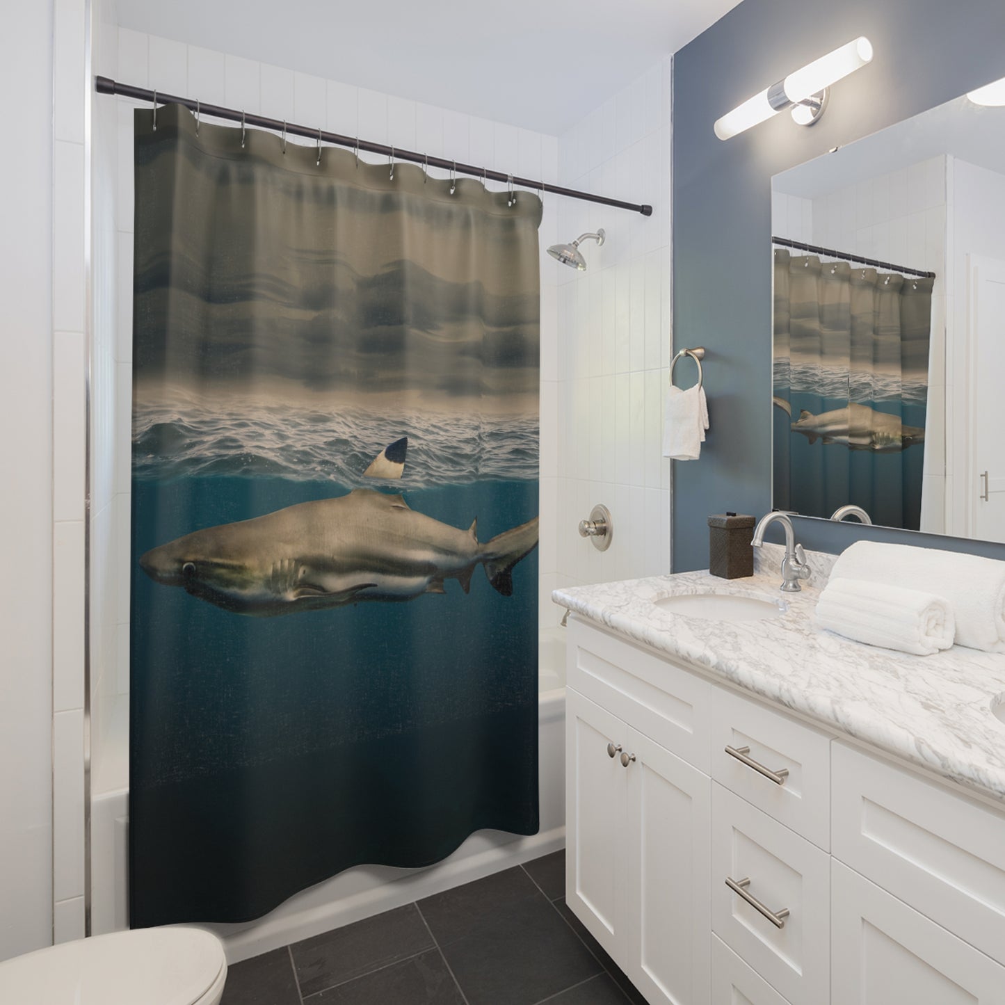 Shower Curtains, Stunning Shark Deep Artwork, Perfect for Ocean-themed Bathroom Decor, Excellent Gift for Nature Lovers