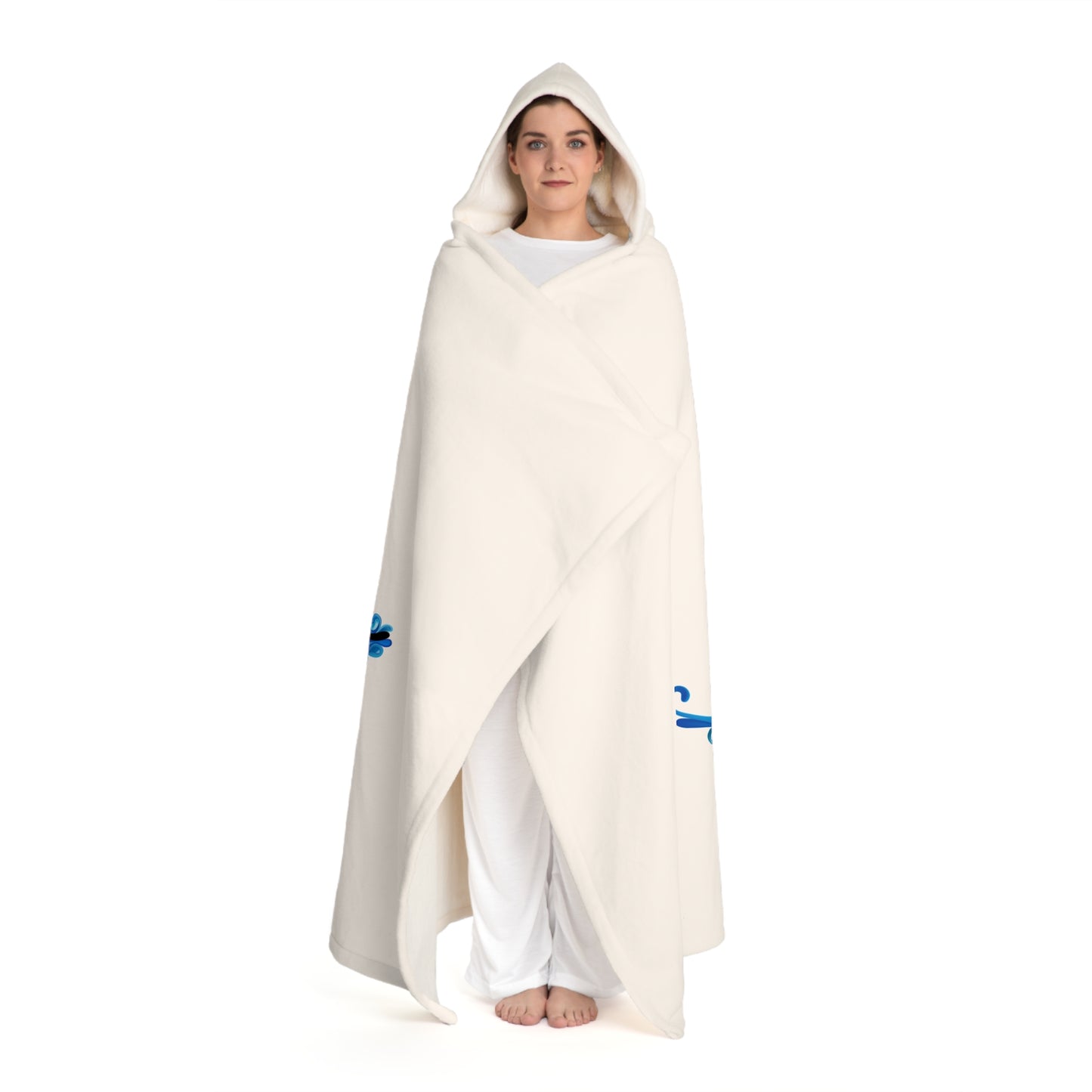 Blue Whale Print Hooded Sherpa Fleece Blanket