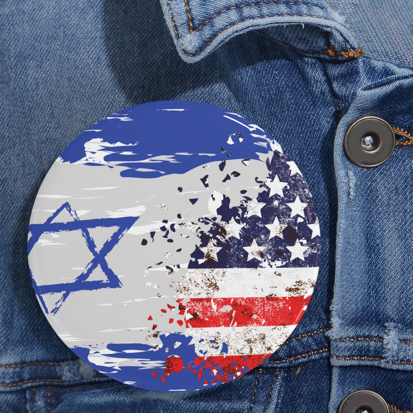 Israel USA Flag Round Pins by Far Out Prints & Co.