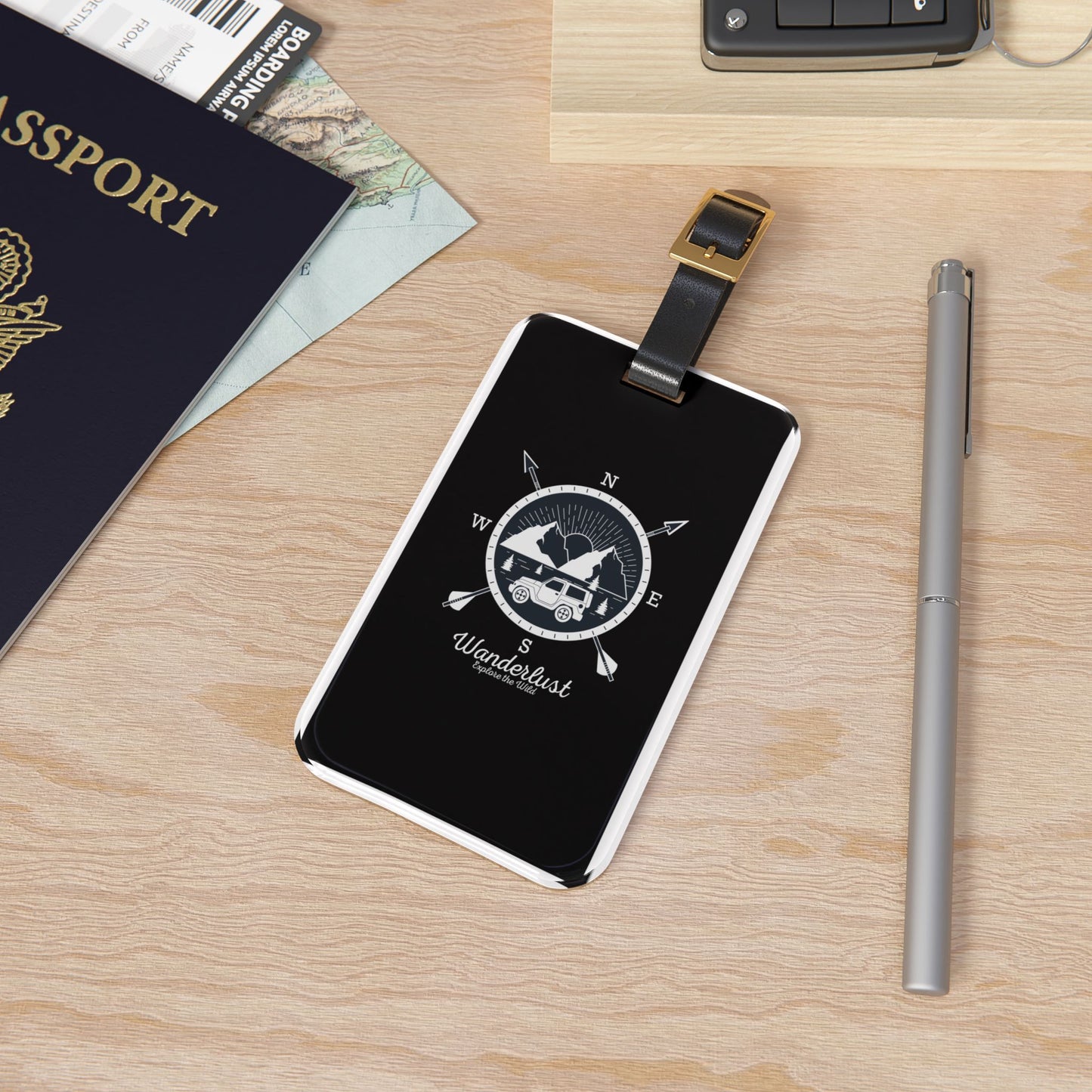 Wanderlust Explore The Wild | Premium Acrylic and Leather Luggage Tag | by Far Out Prints & Co