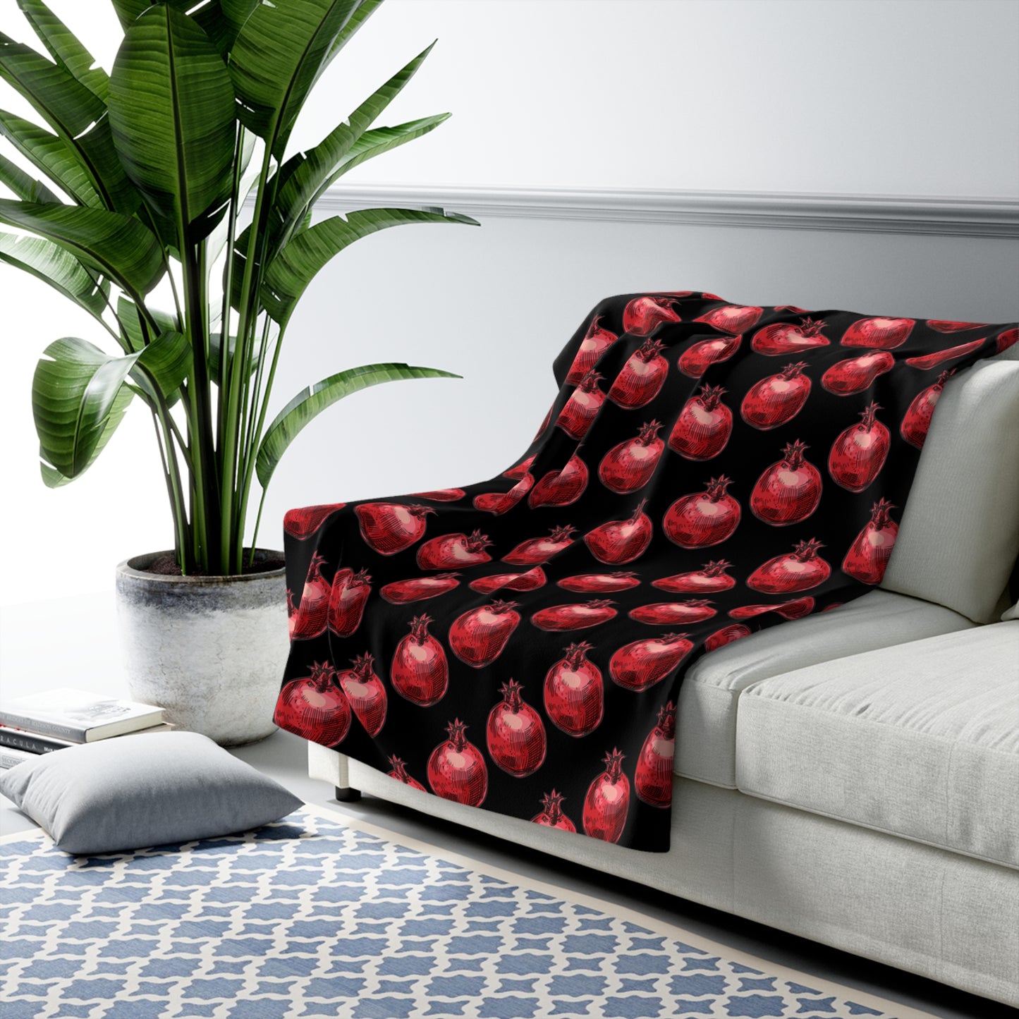 Bright Red Pomegranate Sketch - Jewish Judaism Israel Israeli Heritage - Sherpa Fleece Blanket - by Far Out Prints & Co.