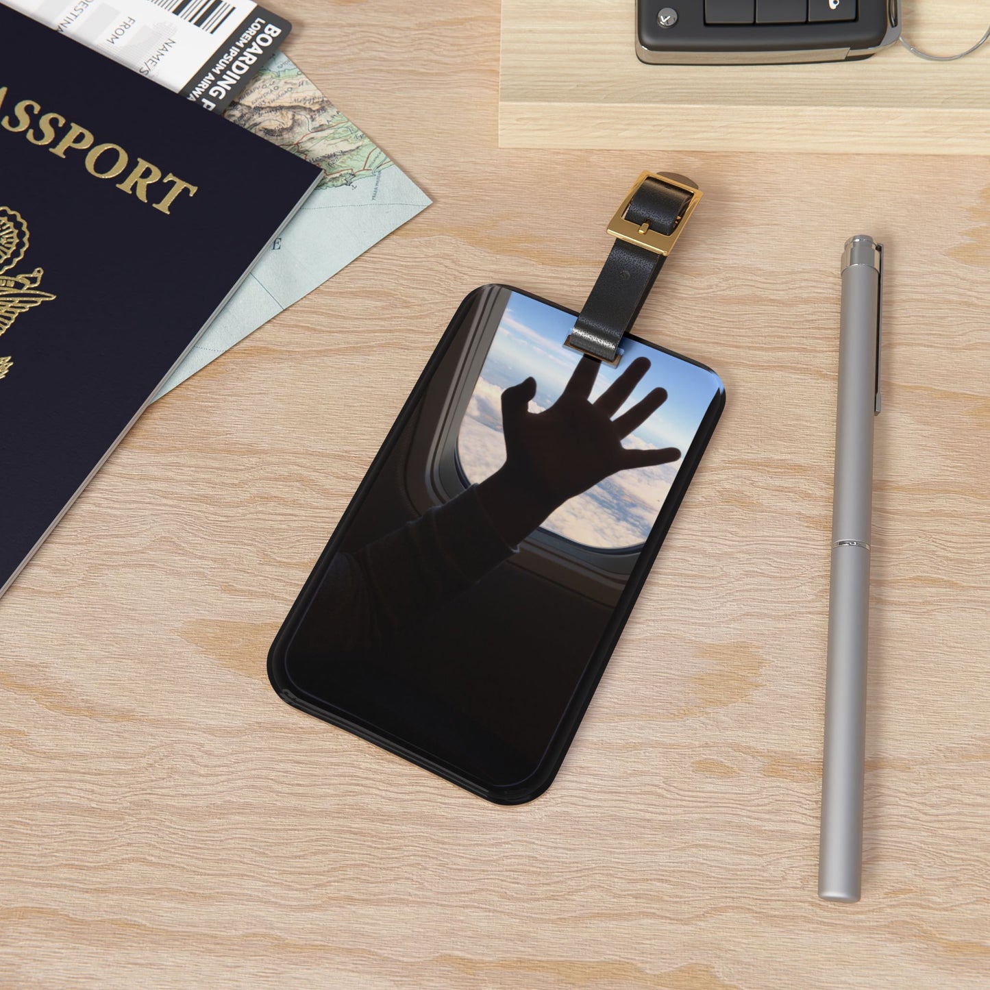 Hand on Window | Premium Acrylic and Leather Luggage Tag | by Far Out Prints & Co