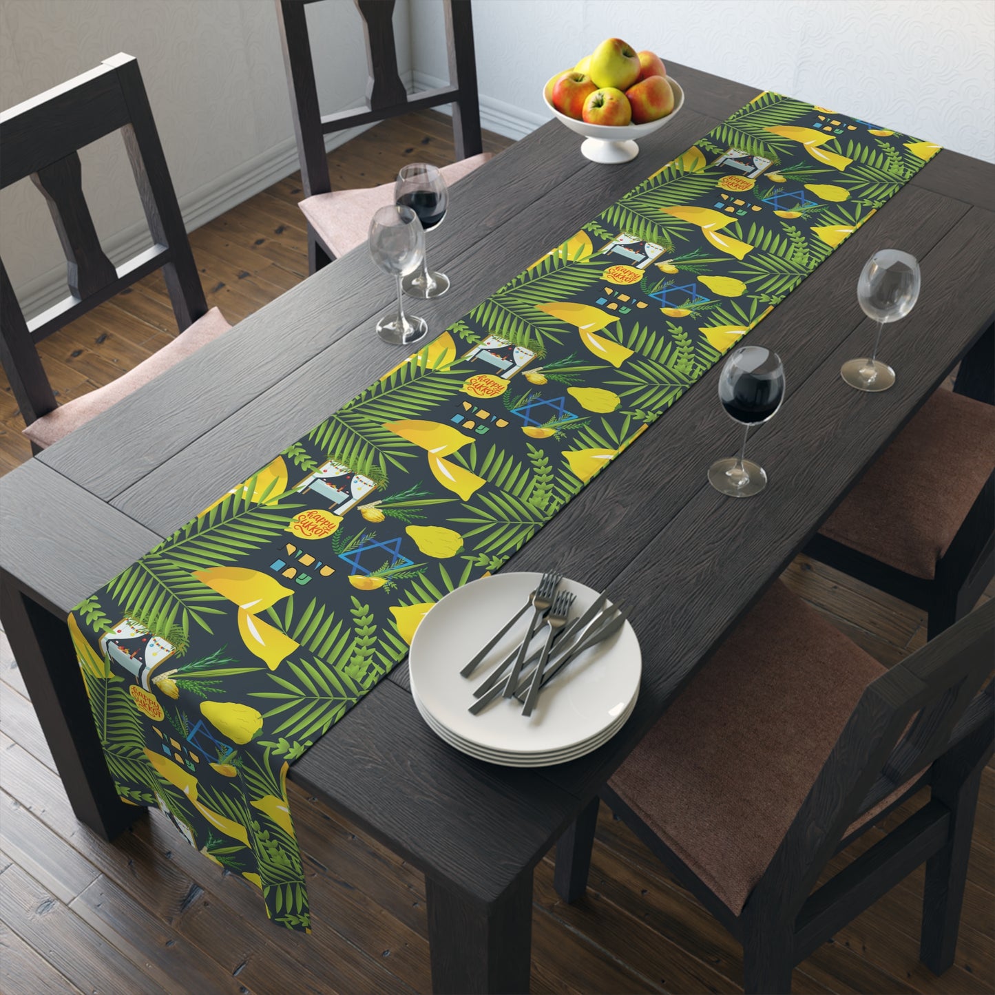 Sukkot Sukkoth Succot Succoth Sukkos Sukkus Sukkoth Sukot Sucot Jewish Table Runner Israel Israeli Hebrew Judaism Holiday Table Runner