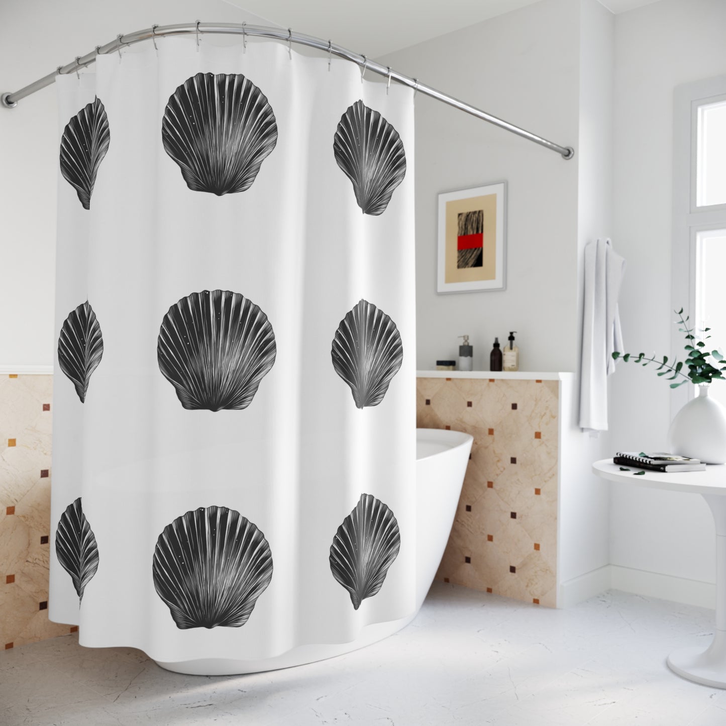 Shower Curtains: Unique Sea Shell Sketch Design, Perfect for Marine Life Enthusiasts, Bathroom Decor, Ocean Lover's Gift