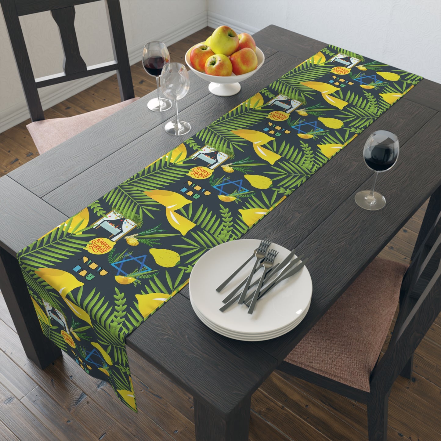 Sukkot Sukkoth Succot Succoth Sukkos Sukkus Sukkoth Sukot Sucot Jewish Table Runner Israel Israeli Hebrew Judaism Holiday Table Runner