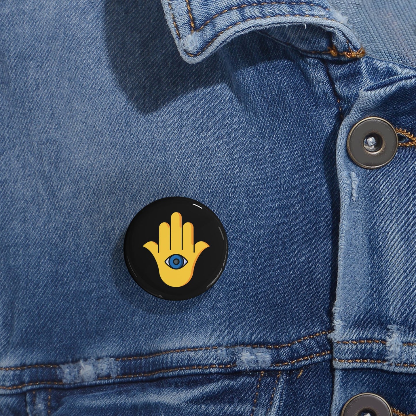 Yellow Hamsa Evil Eye - Pin Buttons - by Far Out Prints & Co.