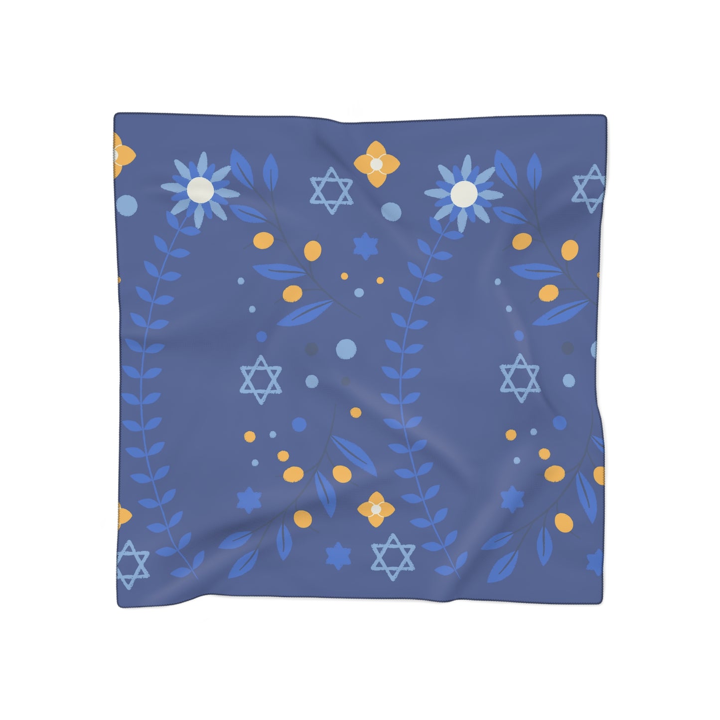 Dark Blue Flowers and Star of David | Jewish Judaism Judaica Israel Israeli Art | Poly Scarf | by Far Out Prints & Co