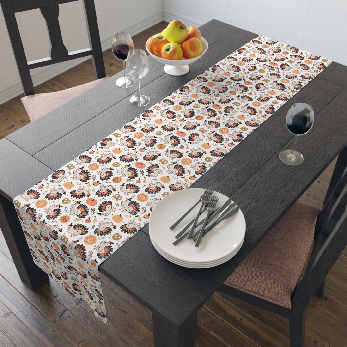Turkey Love Pattern | Thanksgiving Festive Holiday Themed | Table Runner | by Far Out Prints & Co.