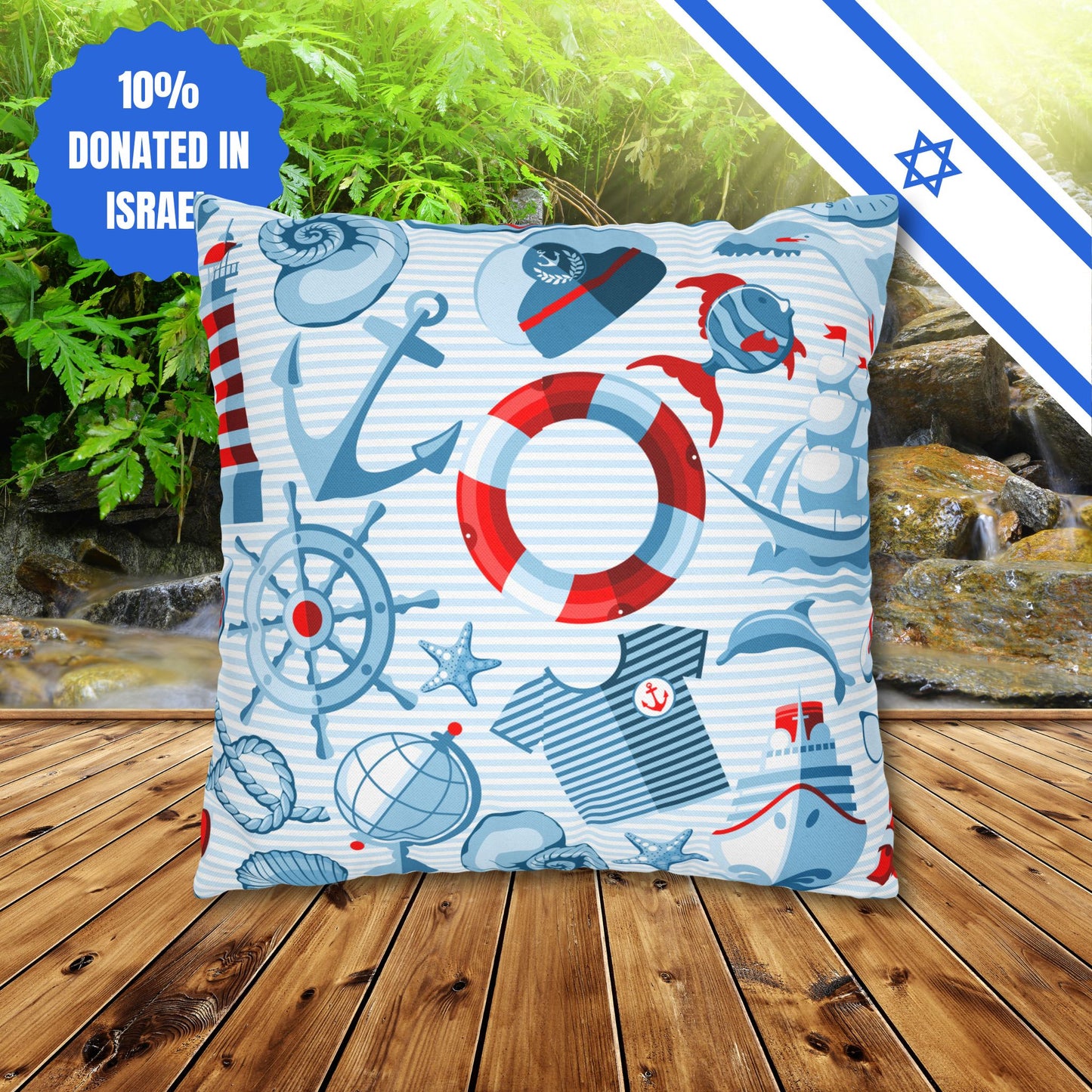 Navy Beach Marine Double Sided Pattern Square Pillowcase