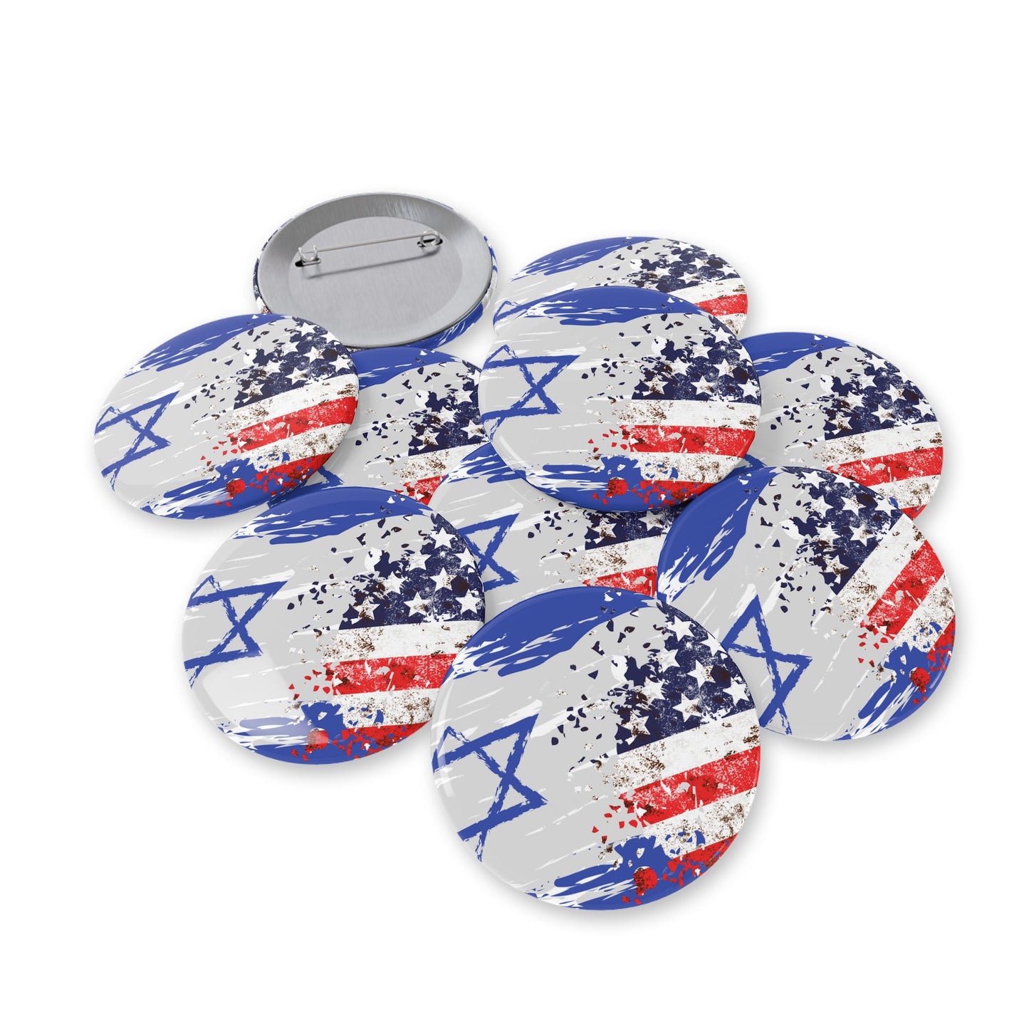 Israel USA Flag Round Pins by Far Out Prints & Co.