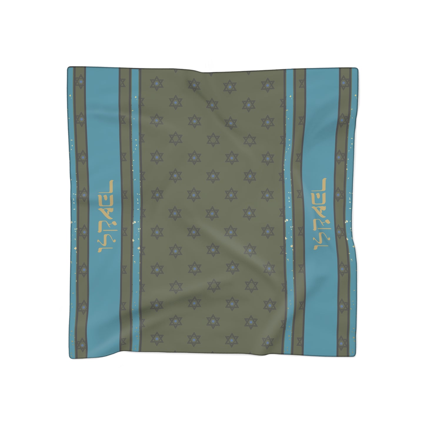 Olive Green and Turquoise Israel Star of David Poly Scarf, Shawl, Jewish Judaica Israeli Gift Present for Him Her by Far Out Prints & Co.