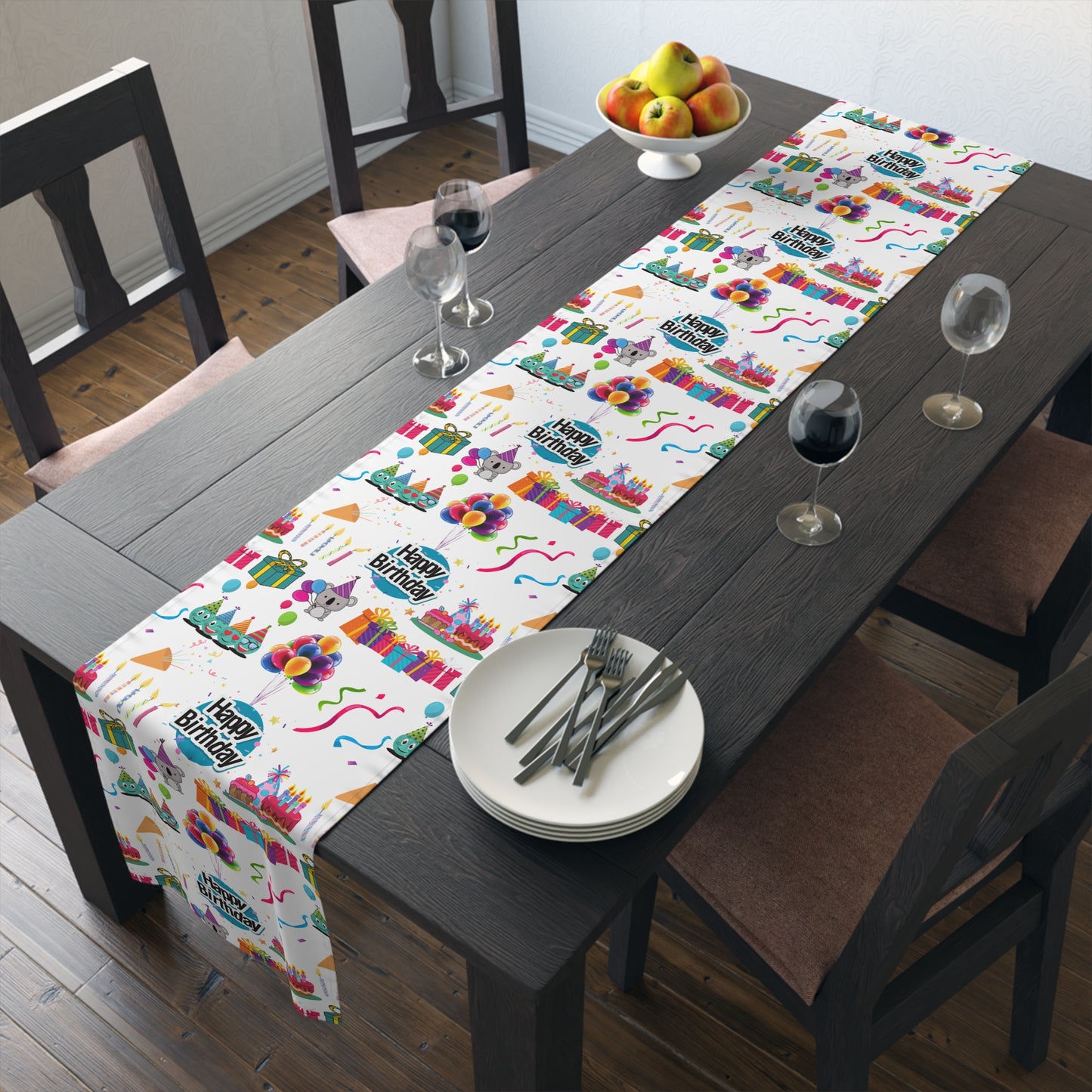 Happy Birthday Cake and Fun Pattern | Table Runner | Far Out Prints & Co.