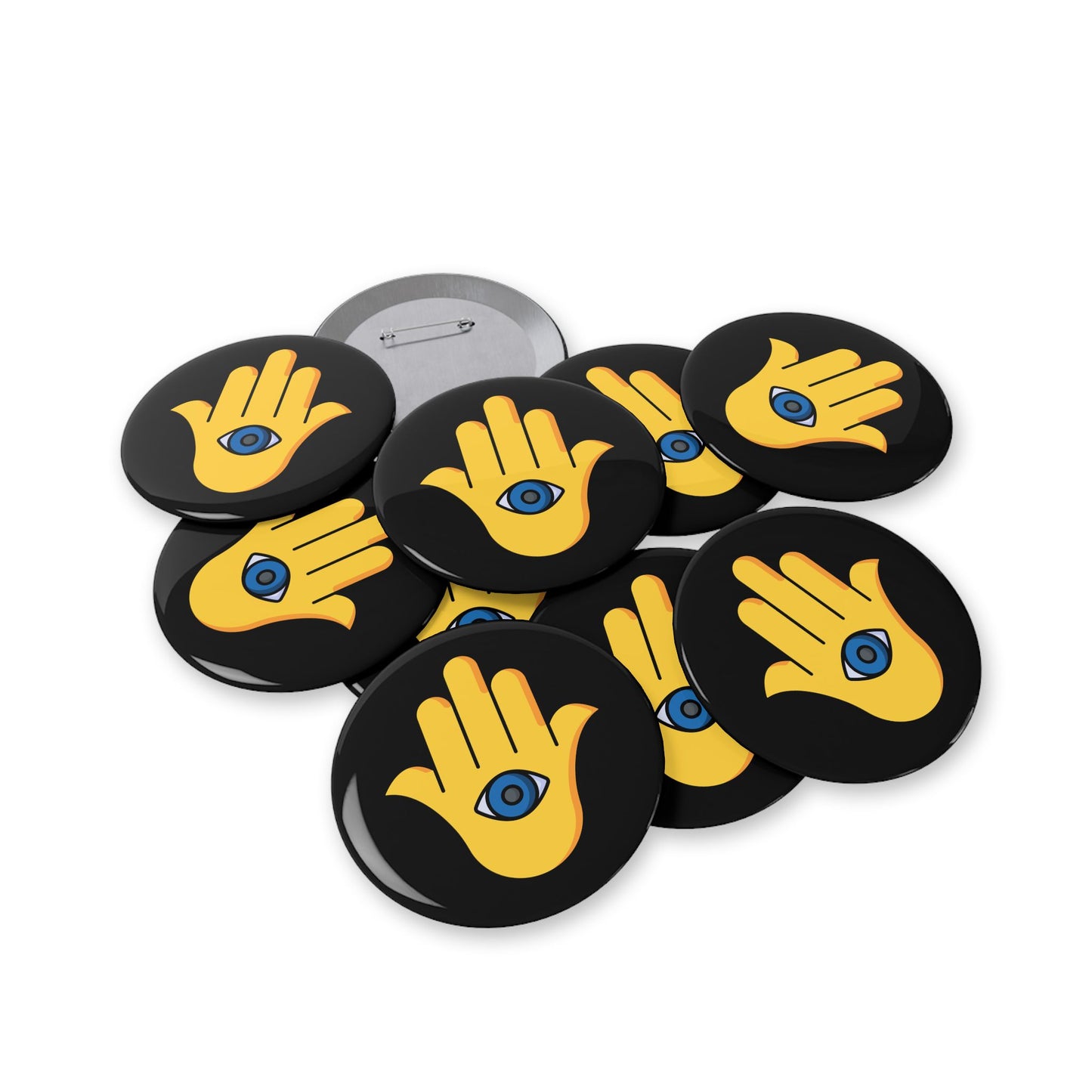 Yellow Hamsa Evil Eye - Pin Buttons - by Far Out Prints & Co.
