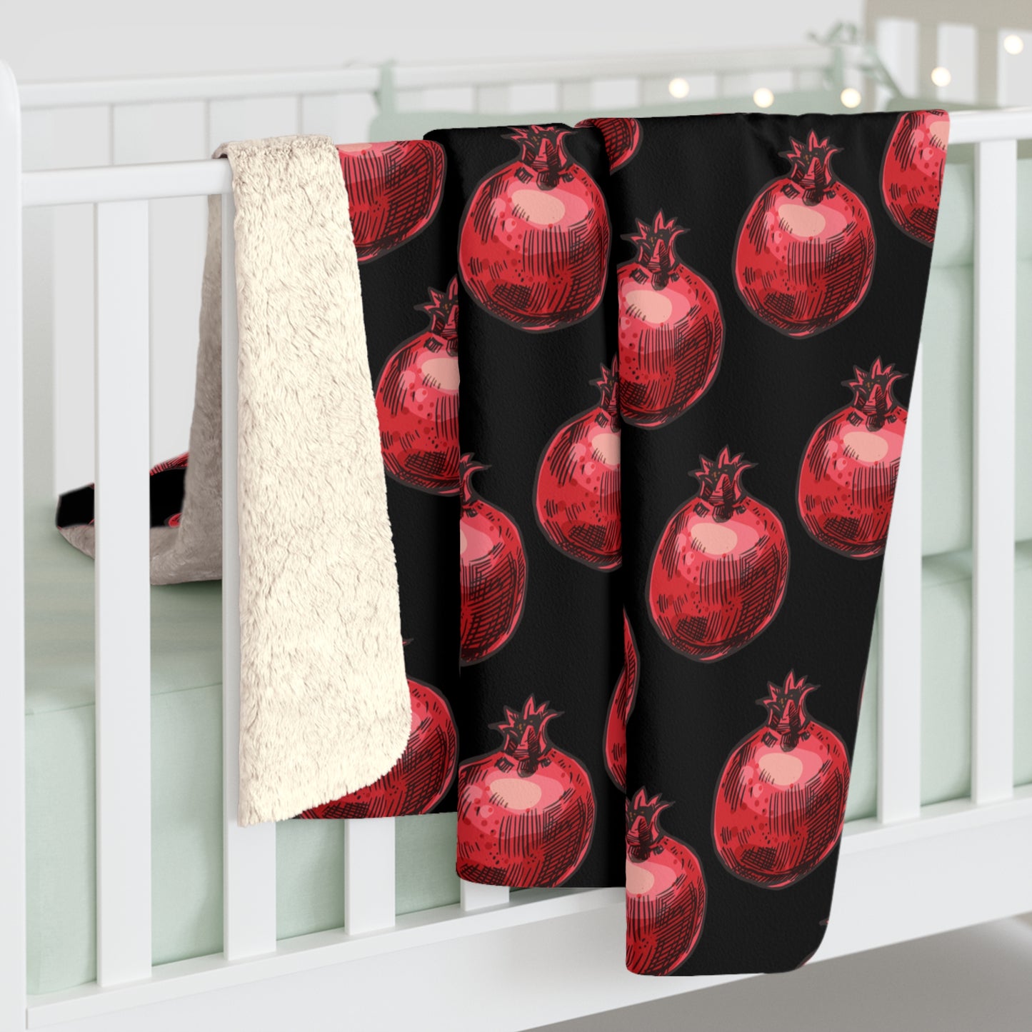 Bright Red Pomegranate Sketch - Jewish Judaism Israel Israeli Heritage - Sherpa Fleece Blanket - by Far Out Prints & Co.