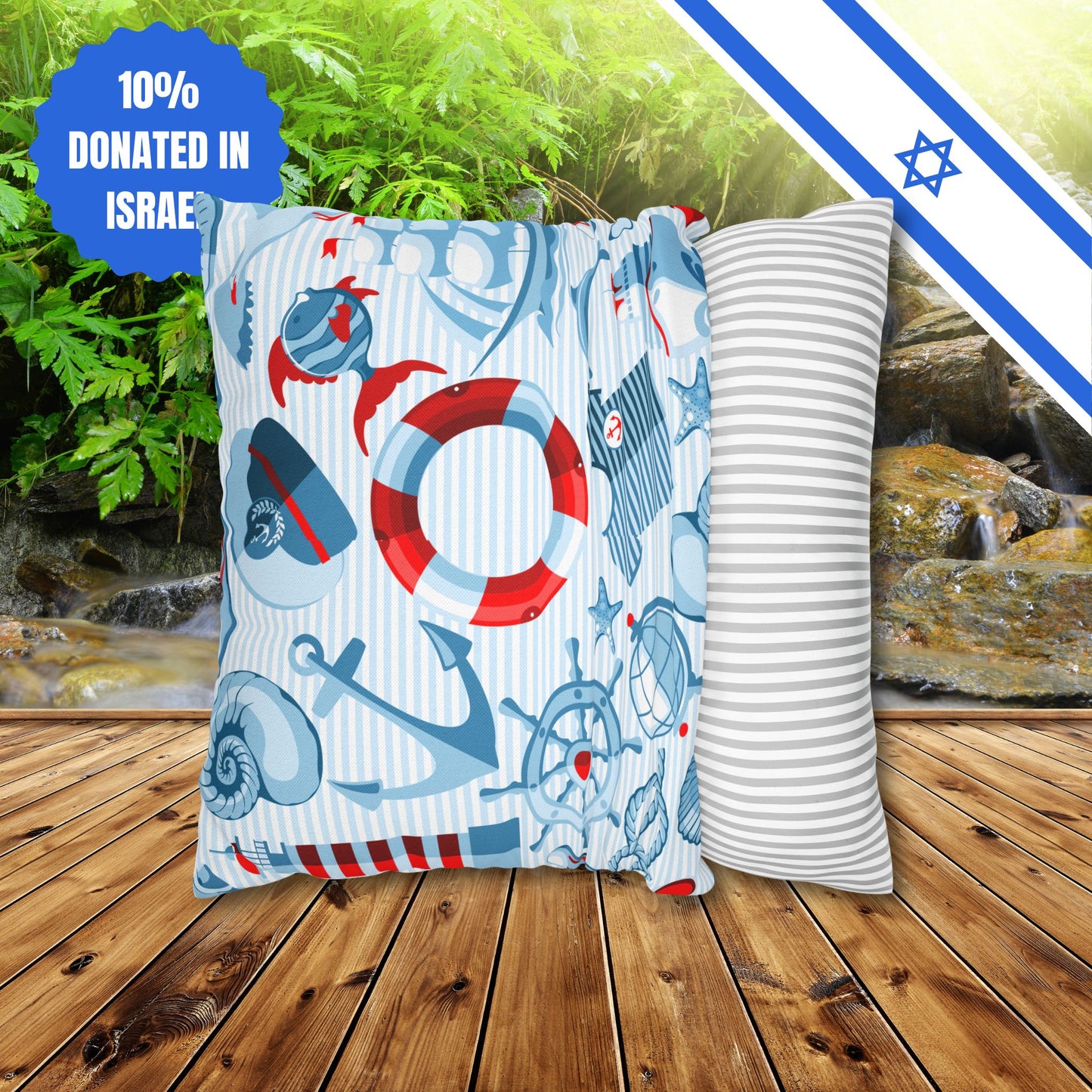 Navy Beach Marine Double Sided Pattern Square Pillowcase