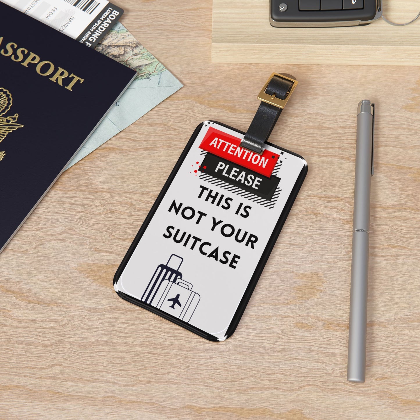 Luggage Tag Bag Card Present Premium Acrylic and Leather Attention Please This Is Not Your Suitcase Gift Contact Info Card