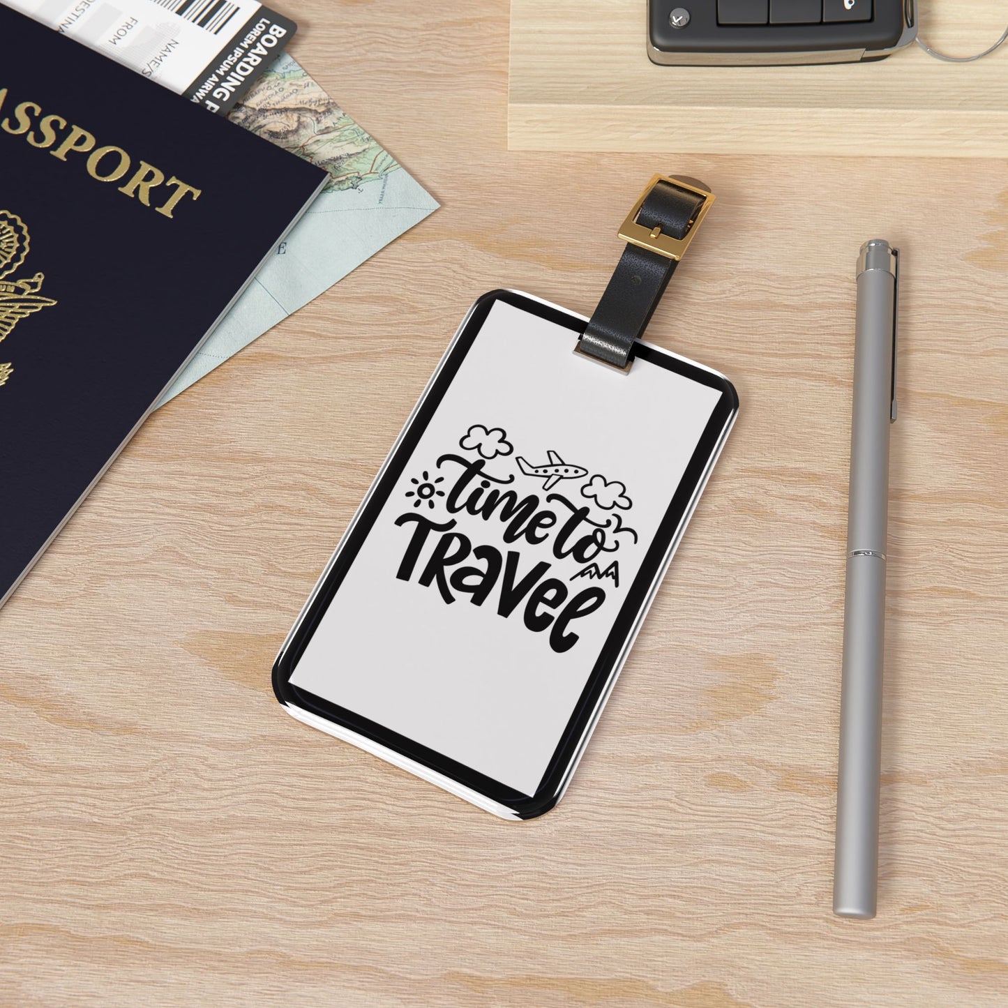 Time To Travel Fun | Premium Acrylic and Leather Luggage Tag | by Far Out Prints & Co