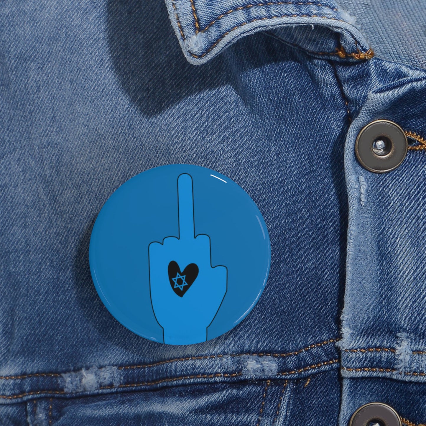 Blue Bloody Hands Middle Finger - Pin Buttons Pins - Israel Israeli Jewish Judaism Judaica - by Far Out Prints & Co.