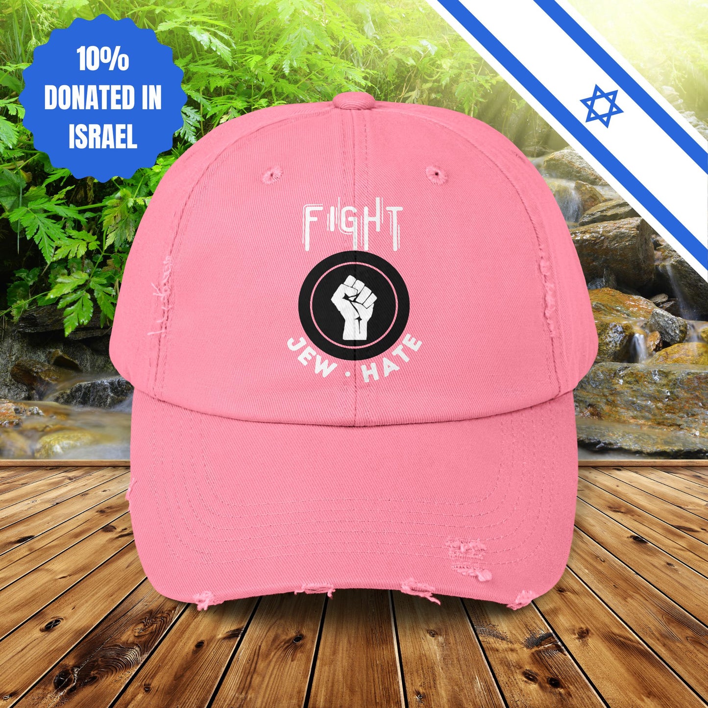 Fight Jew Hate - Unisex Distressed Cap Hats - Jewish Judaism Israel Israeli Zionist Zionism Stand With Us Fight Hate - Far Out Prints & Co.