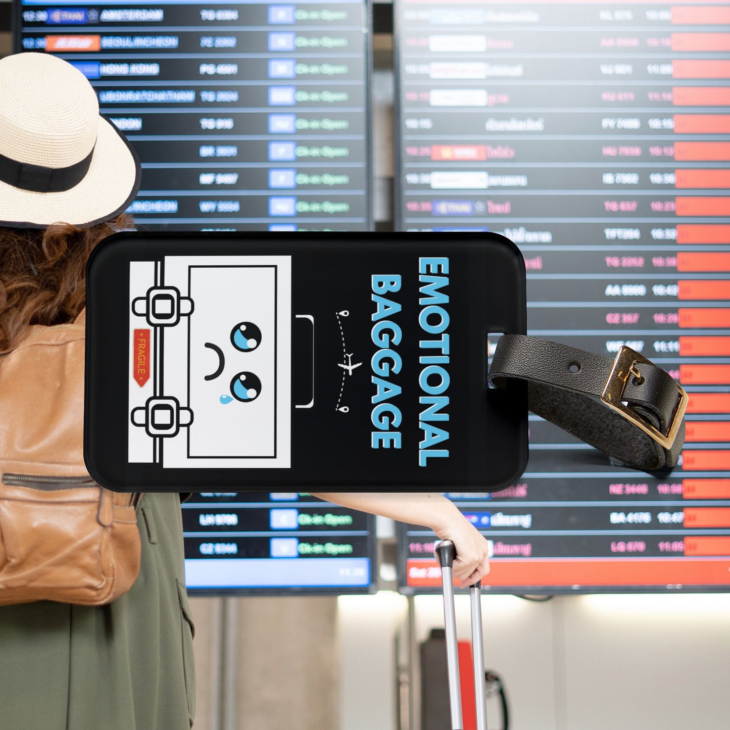 Emotional Baggage | Premium Acrylic and Leather Luggage Tag | by Far Out Prints & Co